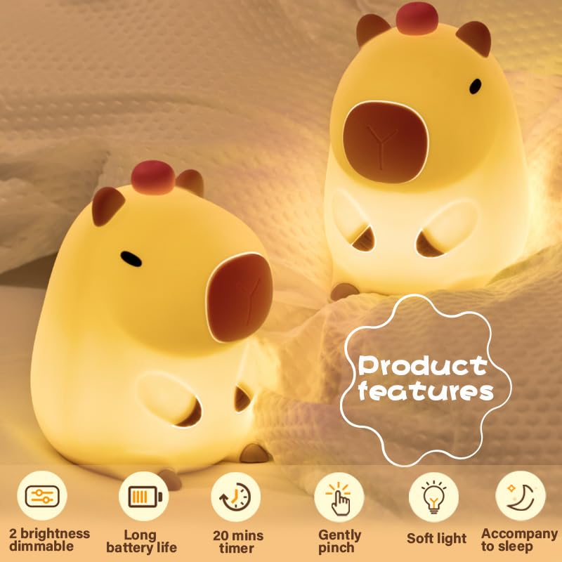 Myratts Capybara Night Light, Dimmable Touch Control, USB Rechargeable, Silcone Lamp for Kids & mature-themeds, Model KPBL-001