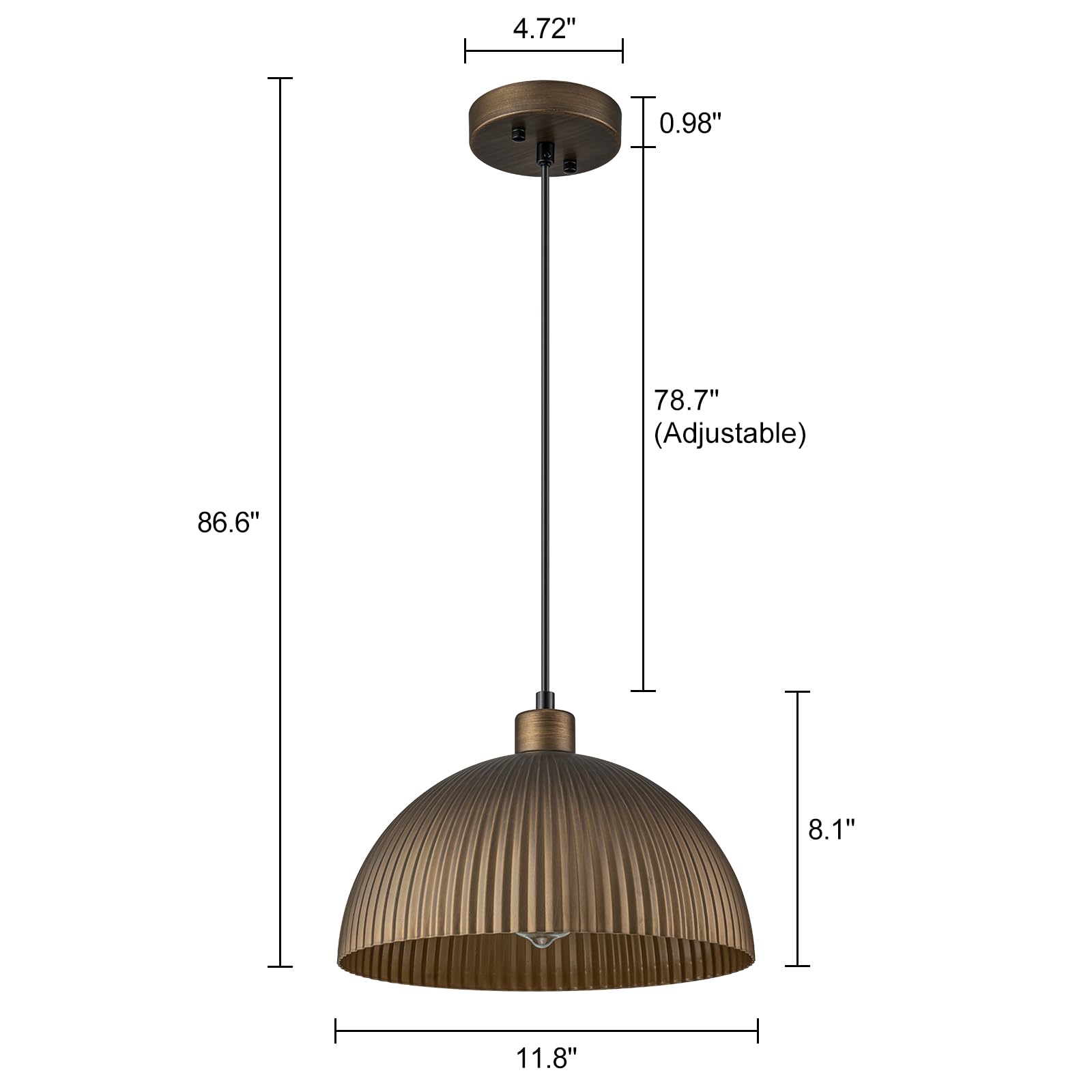 Vintage Antique Brass Dome Pendant Light, 12'' Pendant Lights Kitchen Island, Hanging Ceiling Light Striped Metal Shade