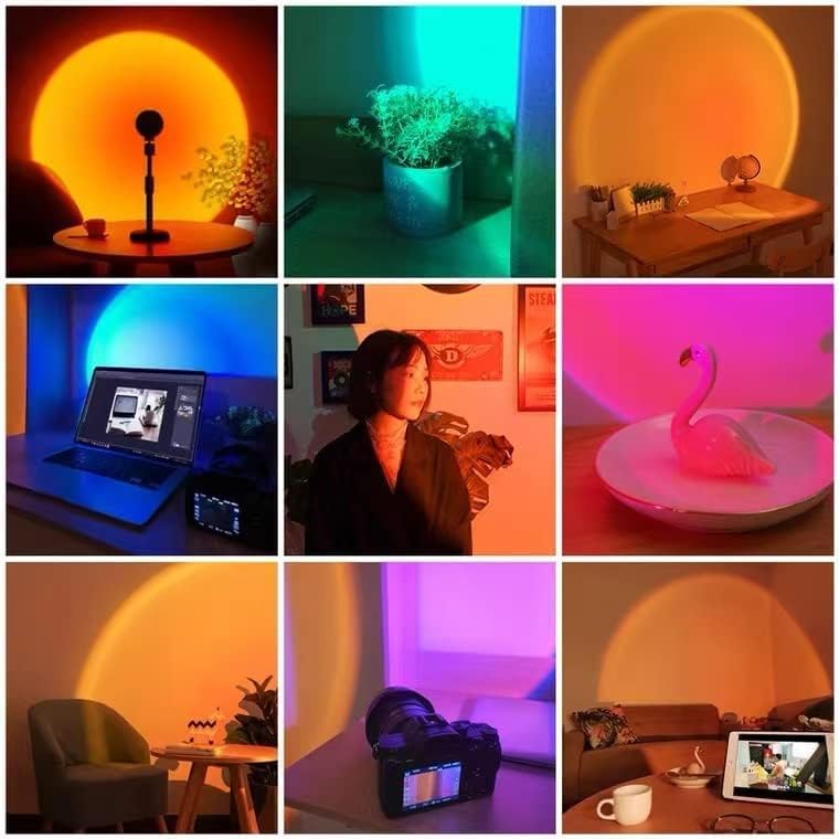 Balkwan 16-Color Remote Sunset Lamp - Modern LED Night Light for Living Room & Bedroom Décor, Multicolor, Aluminum