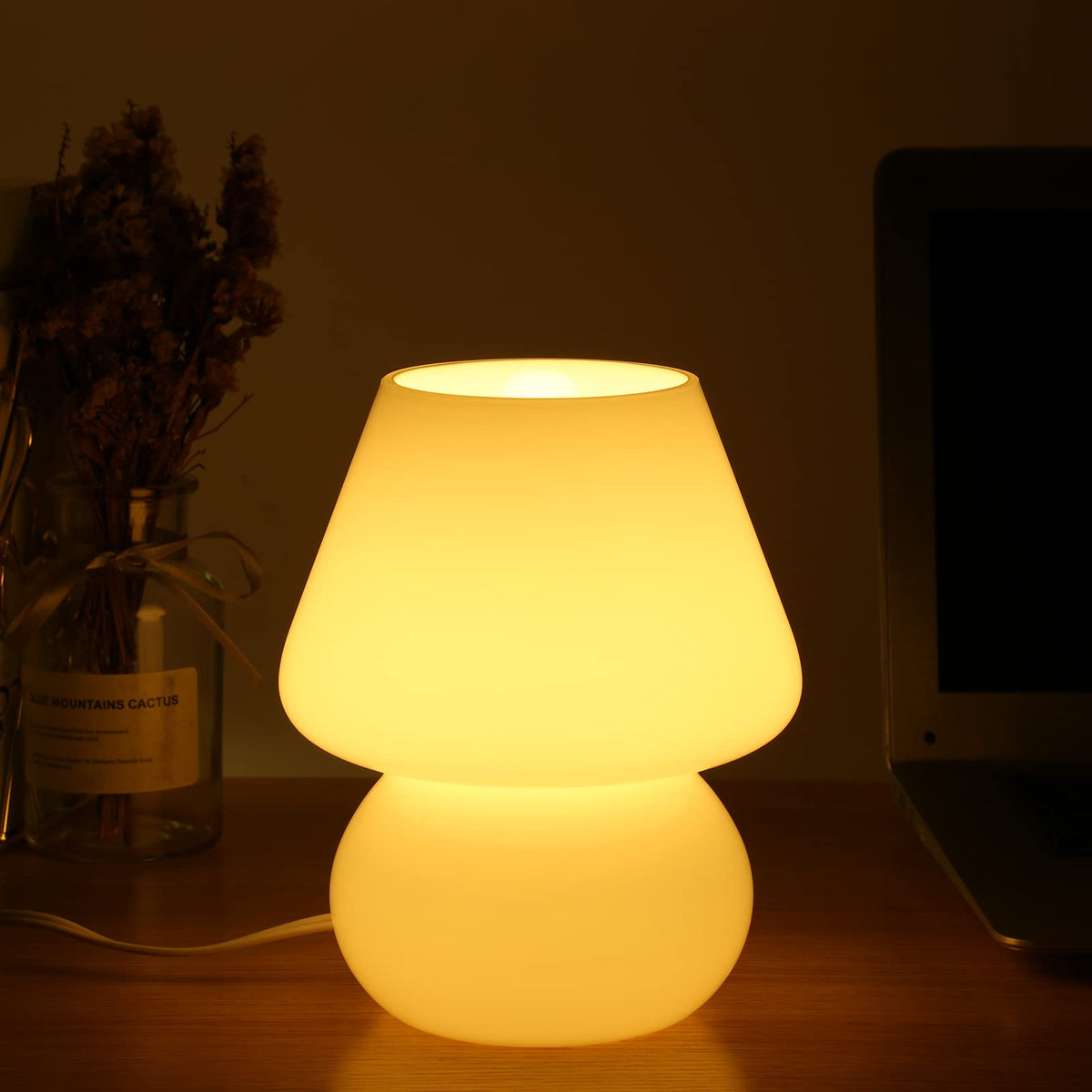 Bsod Mushroom Lamp,Glass Mushroom Bedside Table Lamp Translucent Murano Vintage Style Striped Small Nightstand Desklamp Swirl Li
