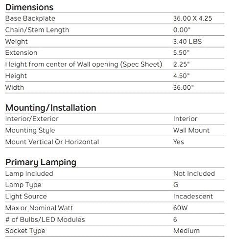 Kichler 36'' Bath Bar Vanity Light In Brushed Nickel, 6-Light Traditional Bathroom Light, (36'' L X 4.25'' H), 626Ni