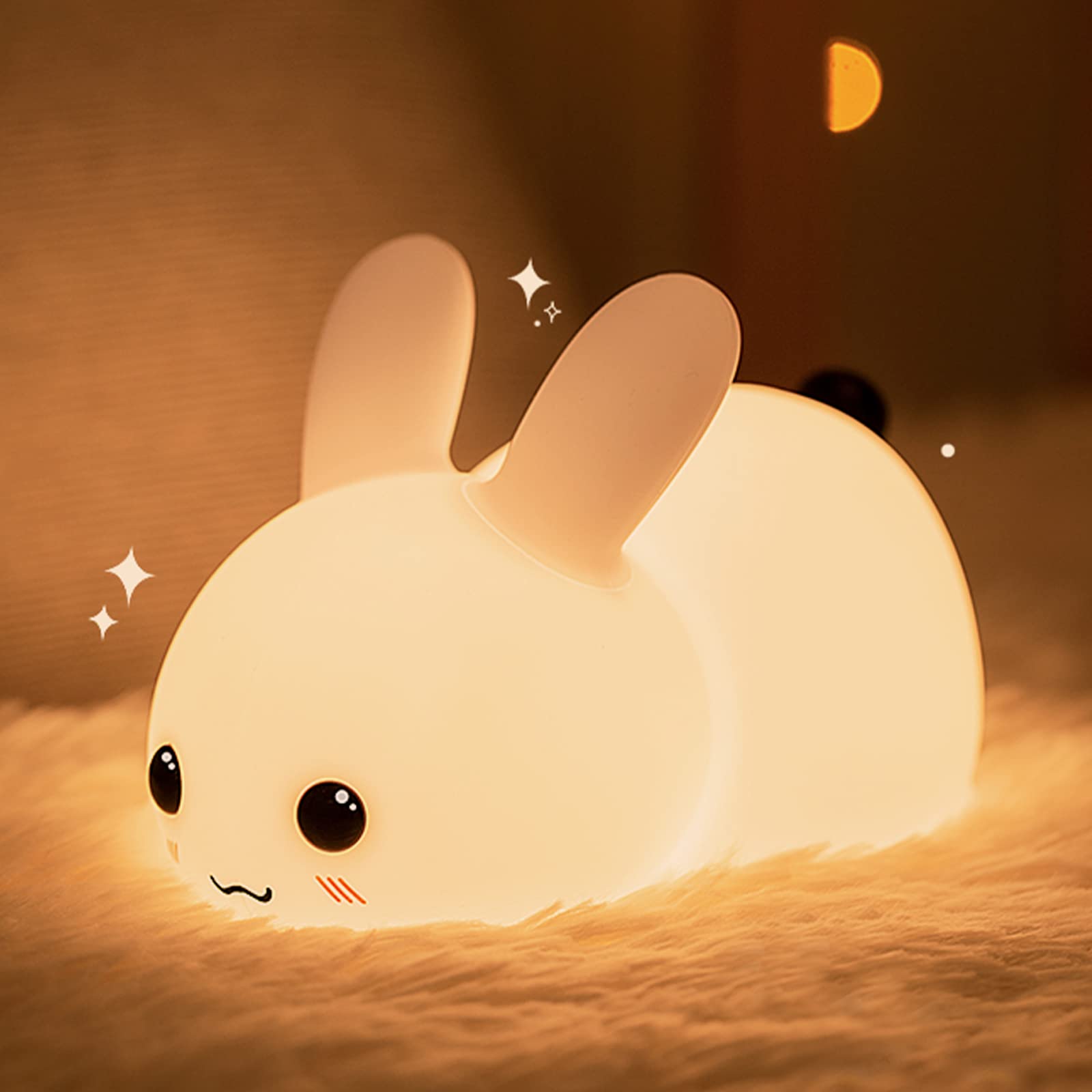 QANYI Kawaii Bunny Night Lights for Kids, 7 Color Light Silicone for Baby Nursery, Portable USB Rechargeable Bedside Lamp for To