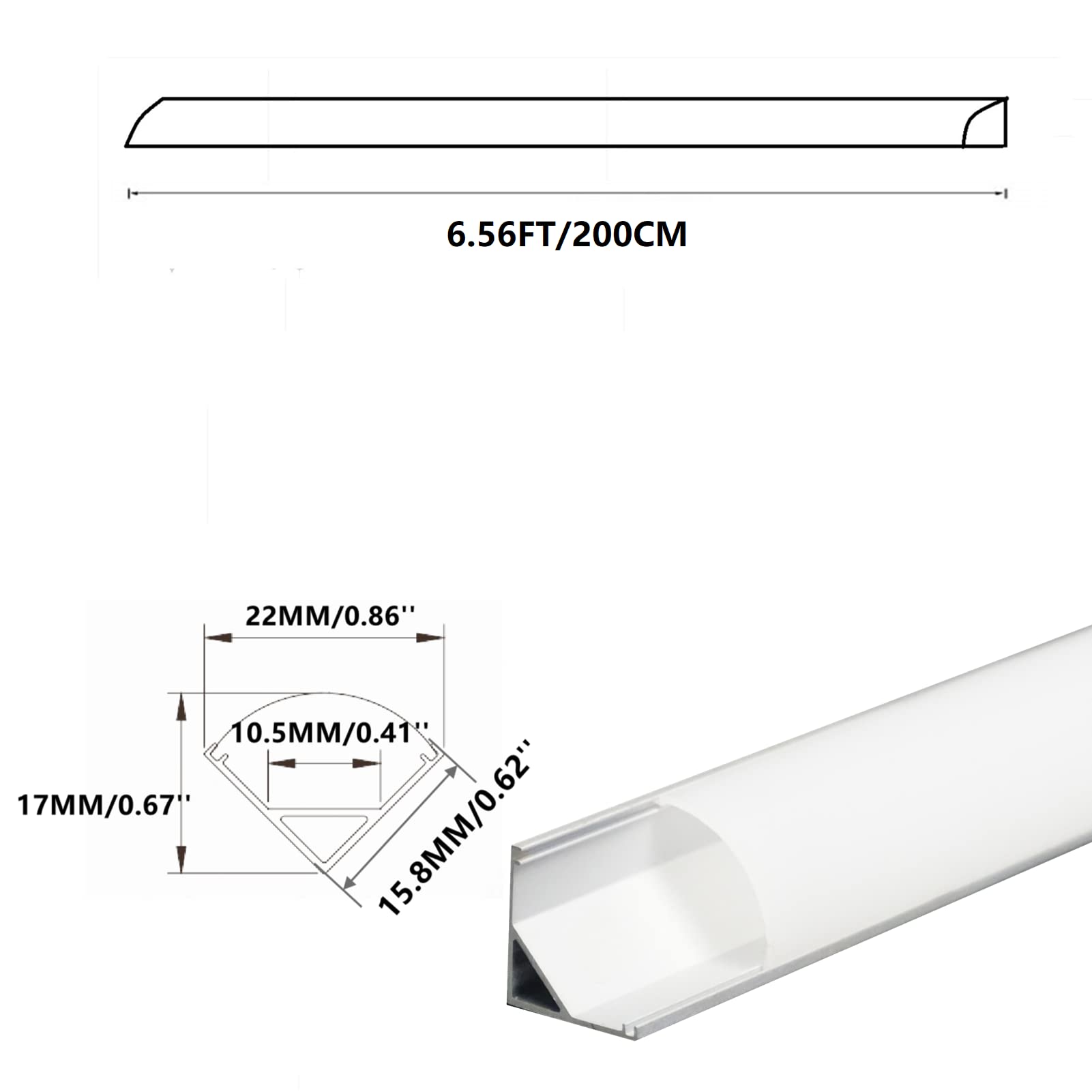 Thmoother V Shape 6.6Ft 200Cm Led Strip Aluminum Channel Diffuser, 10-Pack 16X16Mm Anodized Silver Track With Curved Milky Cover