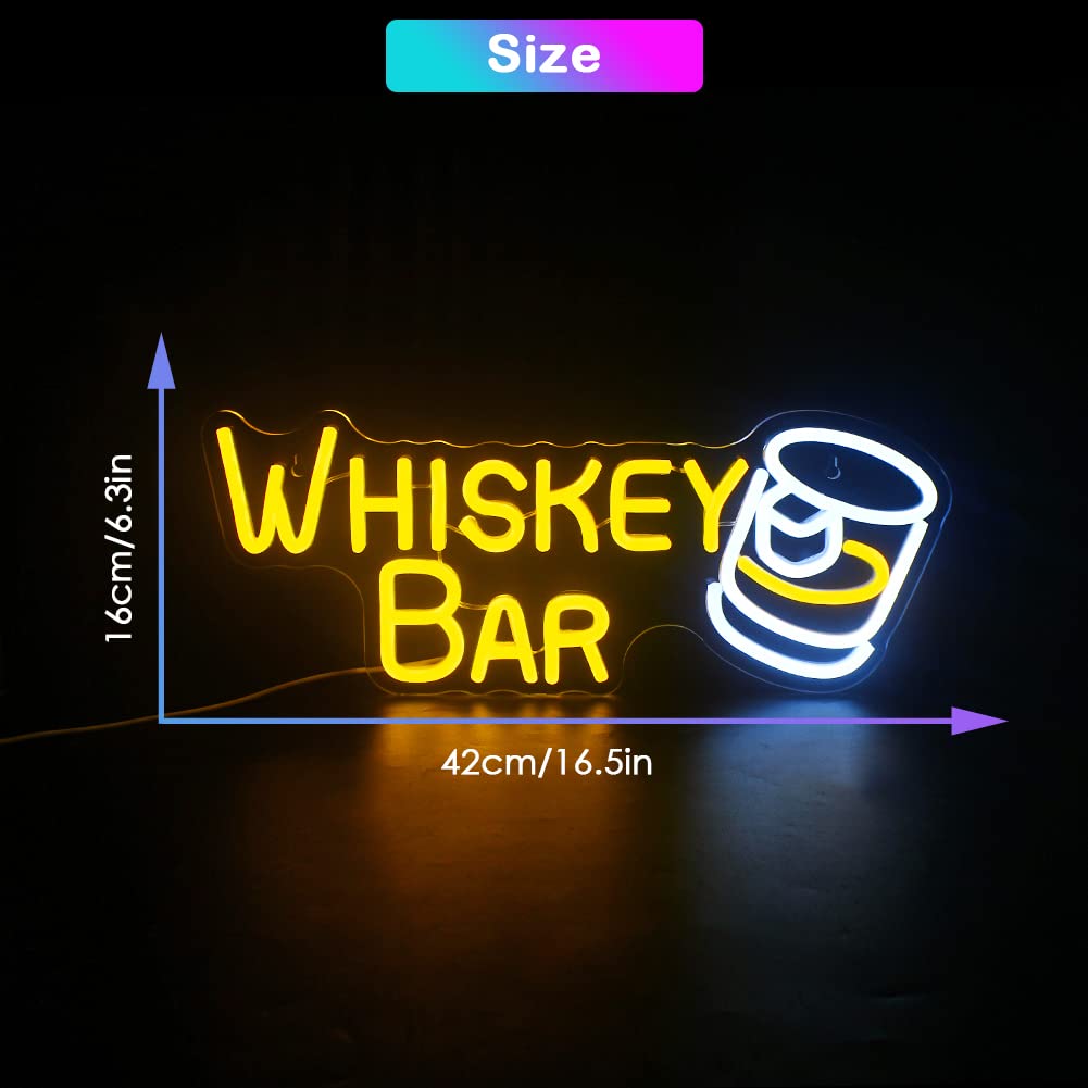 Jurongyilu Whiskey Bar Neon Sign Led Neon Lights For Wall Decor Light Up Bar Signs For Home Bar Cart Restaurant Man Cave Beer Cafe Bistro Club Party Decorations Gift