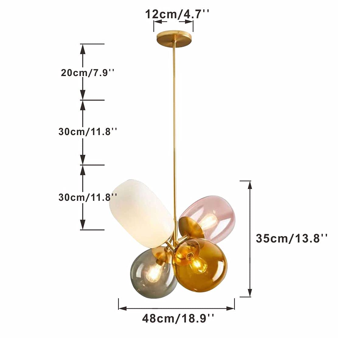 KCO Modern Colorful Pendant Light, Stained Glass Gold Globe Chandelier, Model L1088, Ideal for Kitchen Island & Kids Room