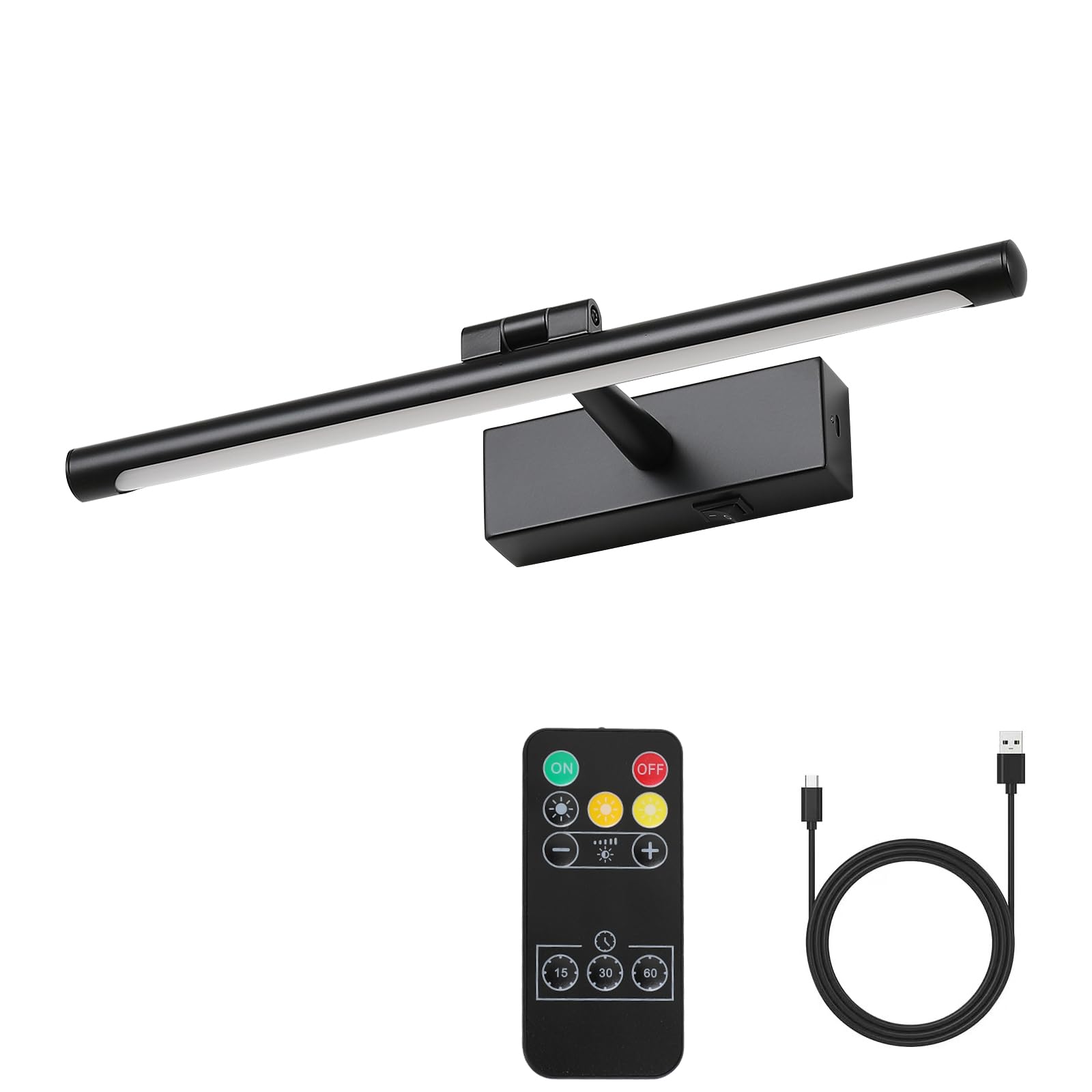 Opmre Modern Led Picture Light Dimmable 15.75 &quot;Black Picture Light Lampshade Can Rotate Up Or Down 270 Degrees 3 Color Temperature Display Wall Art Light Battery Powered