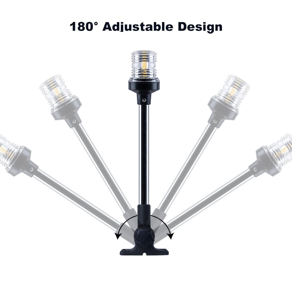 Sebnux Boat Stern Light - White LED Fold Down Anchor Light for Pontoon & Fishing Boat (18in) - Model BTL001