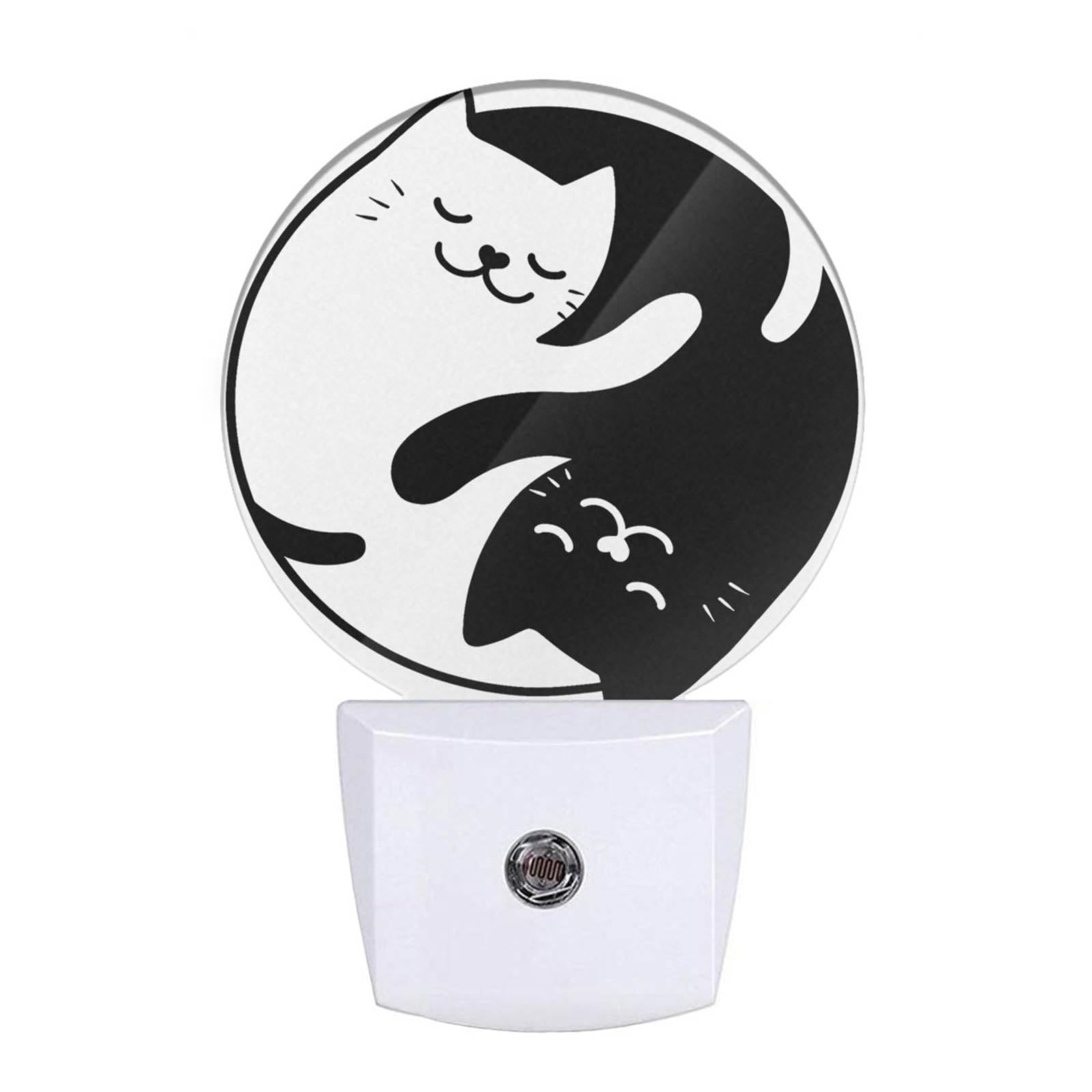 Uanvaha Tai Chi Cat Nightlight Two Black White Cats Kitten Night Lights Plug into Wall Dusk to Dawn Sensor Round Night Light for