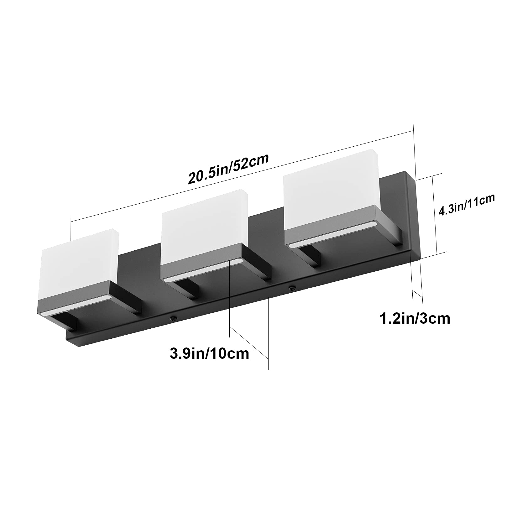 Tipace Black Led Vanity Lighting Fixture Modern 3 Lights Vanity Lights For Bathroom Black Bathroom Wall Light Fixtures 6000K