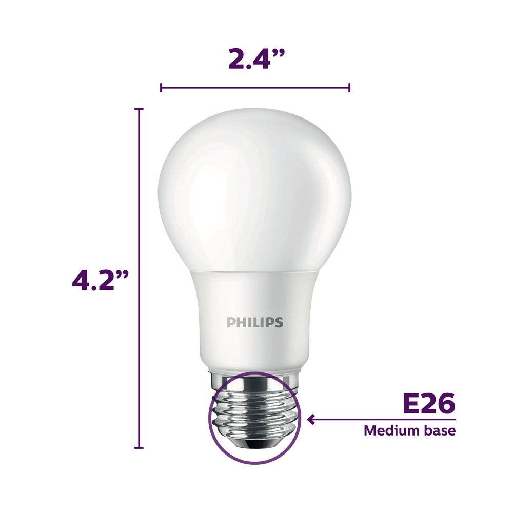 Philips Led Non-Dimmable A19 Frosted Light Bulb: 800-Lumen, 5000-Kelvin, 9-Watt (60-Watt Equivalent), E26 Base, Daylight, 4-Pack