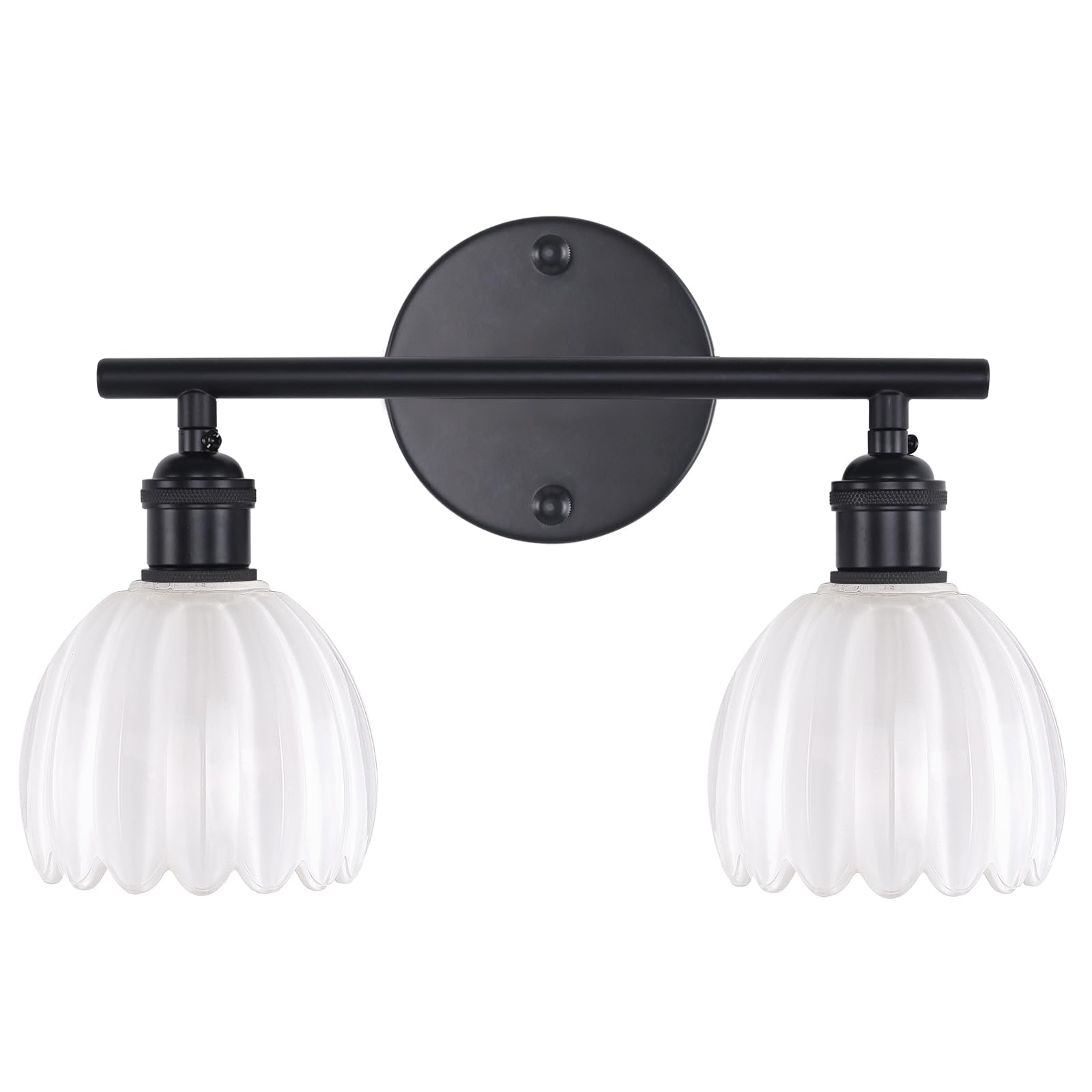 Shenmoyl Bathroom Light Fixtures  2-Light Black Vanity wall Light Over Mirror with White Tulip Glass Shade for Bedroom Living Room (Bulb Not Included)