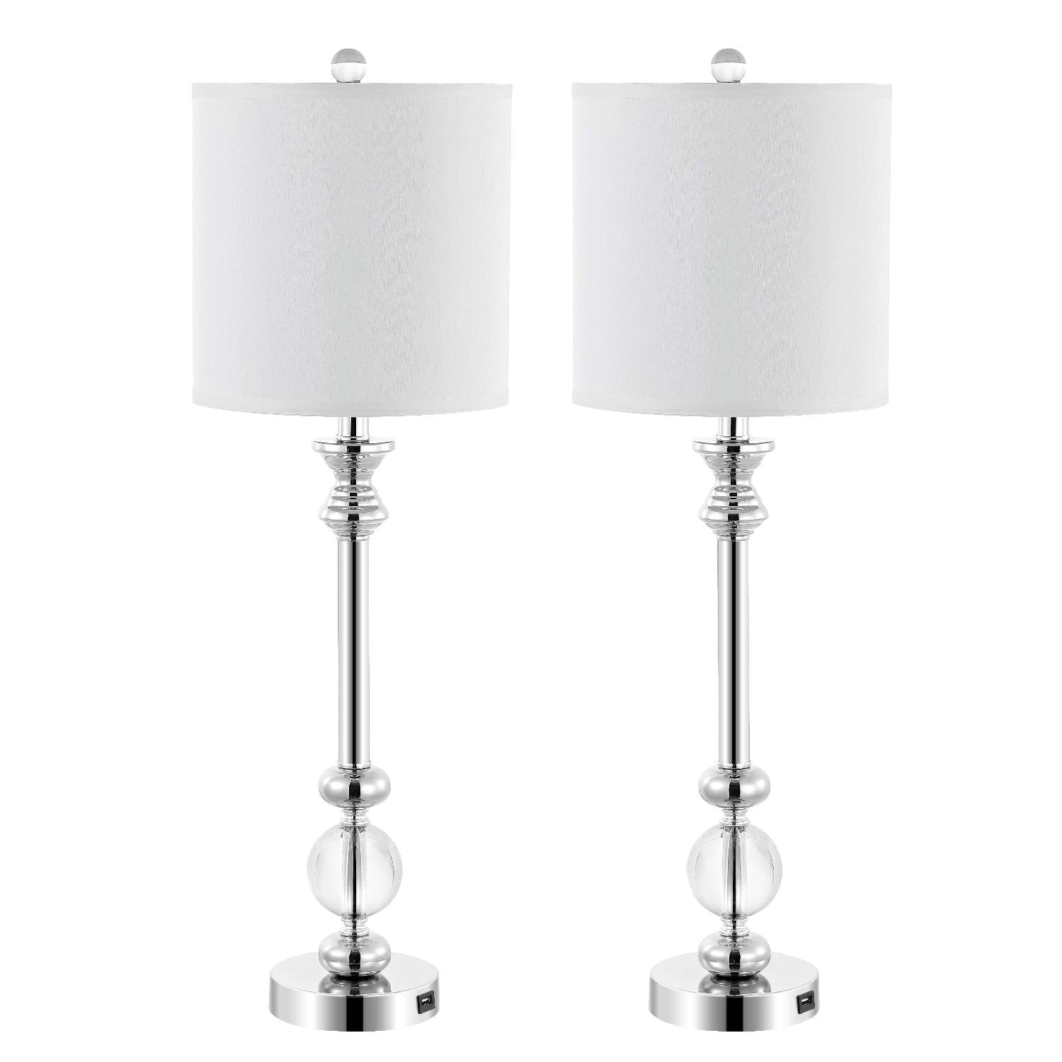 SAFAVIEH Lighting Collection Erica Crystal Candlestick 31-inch Table Lamp Set of 2 with USB Charging Port (LED Bulbs Included)
