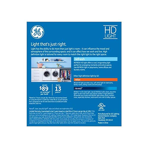 GE 60W Equivalent Dimmable Daylight B12 LED Light Bulbs, 3-Pack, White, Decorative Candelabra, Model 42251