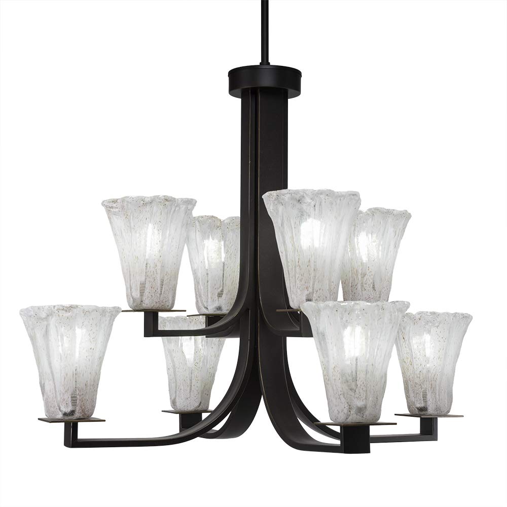 Toltec Lighting 578-DG-729 Apollo 8 Light Hang Straight Swivel Chandelier with Fluted Italian Ice Glass, 5.5&quot;, Dark Granite