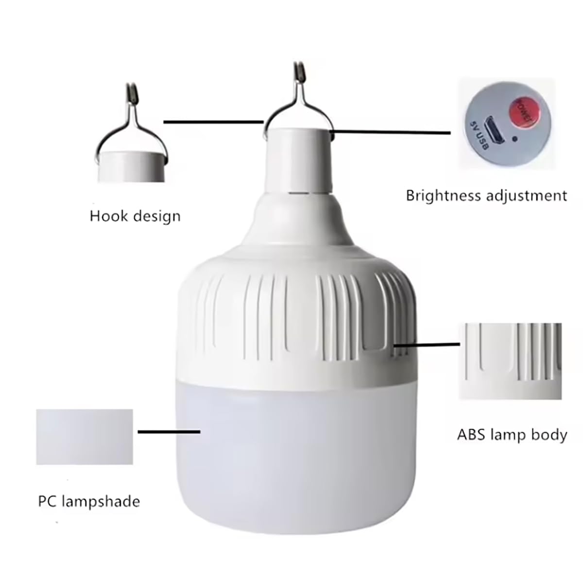 [4.8*2.8] Rechargeable Camping Lantern , IPX7 Waterproof LED Emergency Light - 1200mAh Battery, USB Charging, 5 Light Modes for