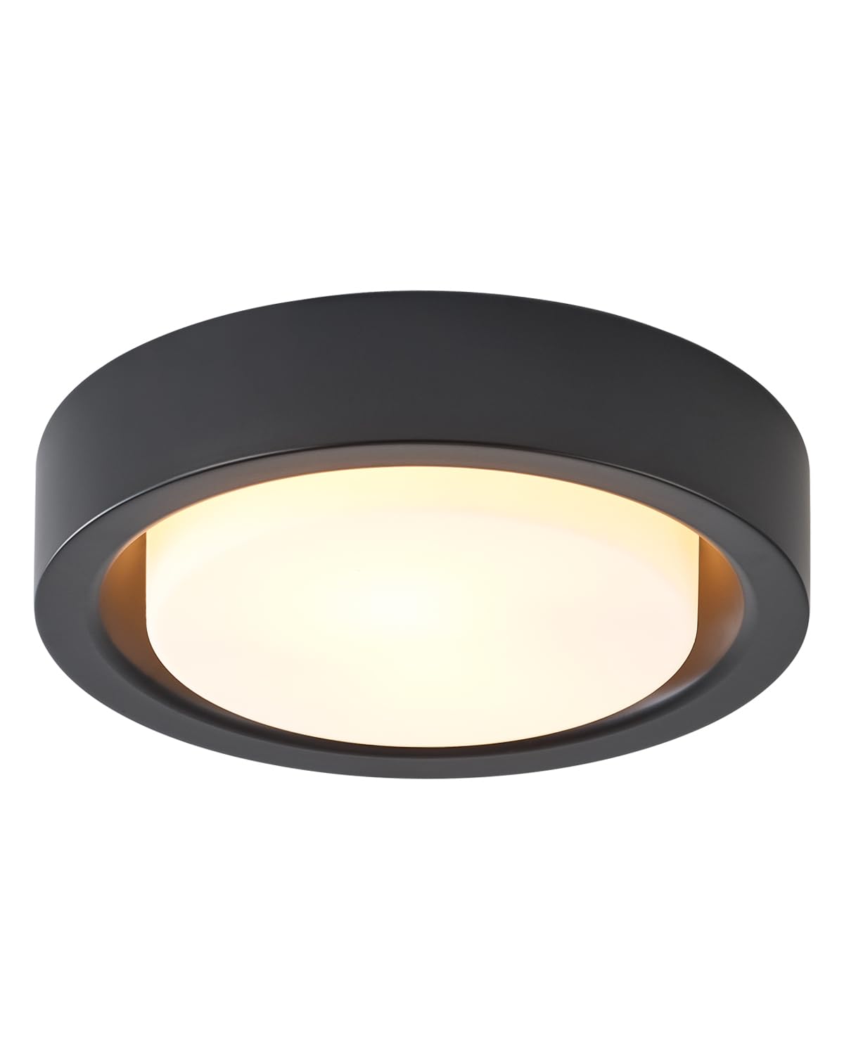 Miaomeio 13 Inch Flush Mount Ceiling Light,Black Finish Plate With Frosted Glass Shade,Round Ceiling Lighting Fixture For Hallway Bedroom Closet Livingroom Kitchen Stairwell (Black)