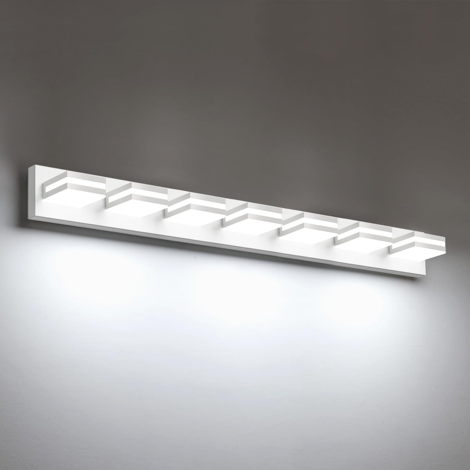 IZORRO LED Modern Bathroom Lights Fixtures(7-Light Dimmable) Matte White Acrylic Wall Lighting Vanity Lights for Bathroom Over Mirror - 6000k 40In (No Assembly Required)