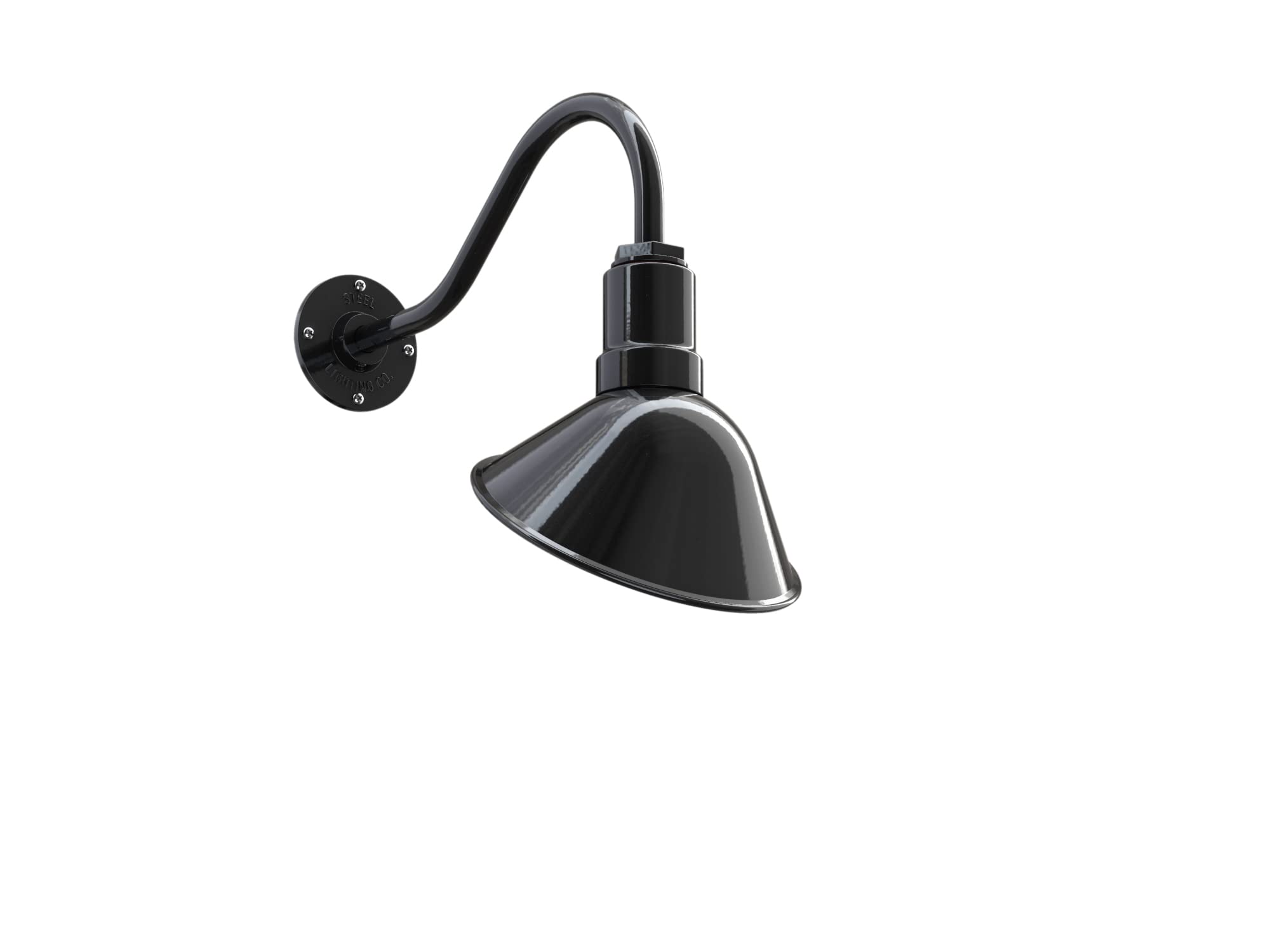 Steel Lighting Co. Outdoor Sign Light | 9in Dome | 16in Gooseneck | Black/White | Model A09-01-30E-01-GB04-01-B