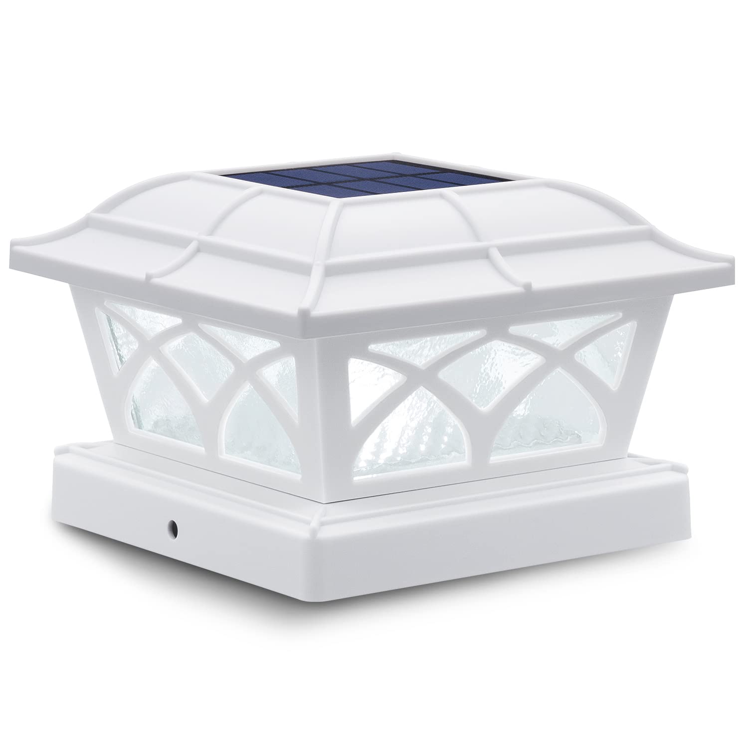 SIEDiNLAR Solar Post Cap Lights, 2 Color Modes, 8 LEDs, Glass, 1 Pack, White, Model SD012W-1PK