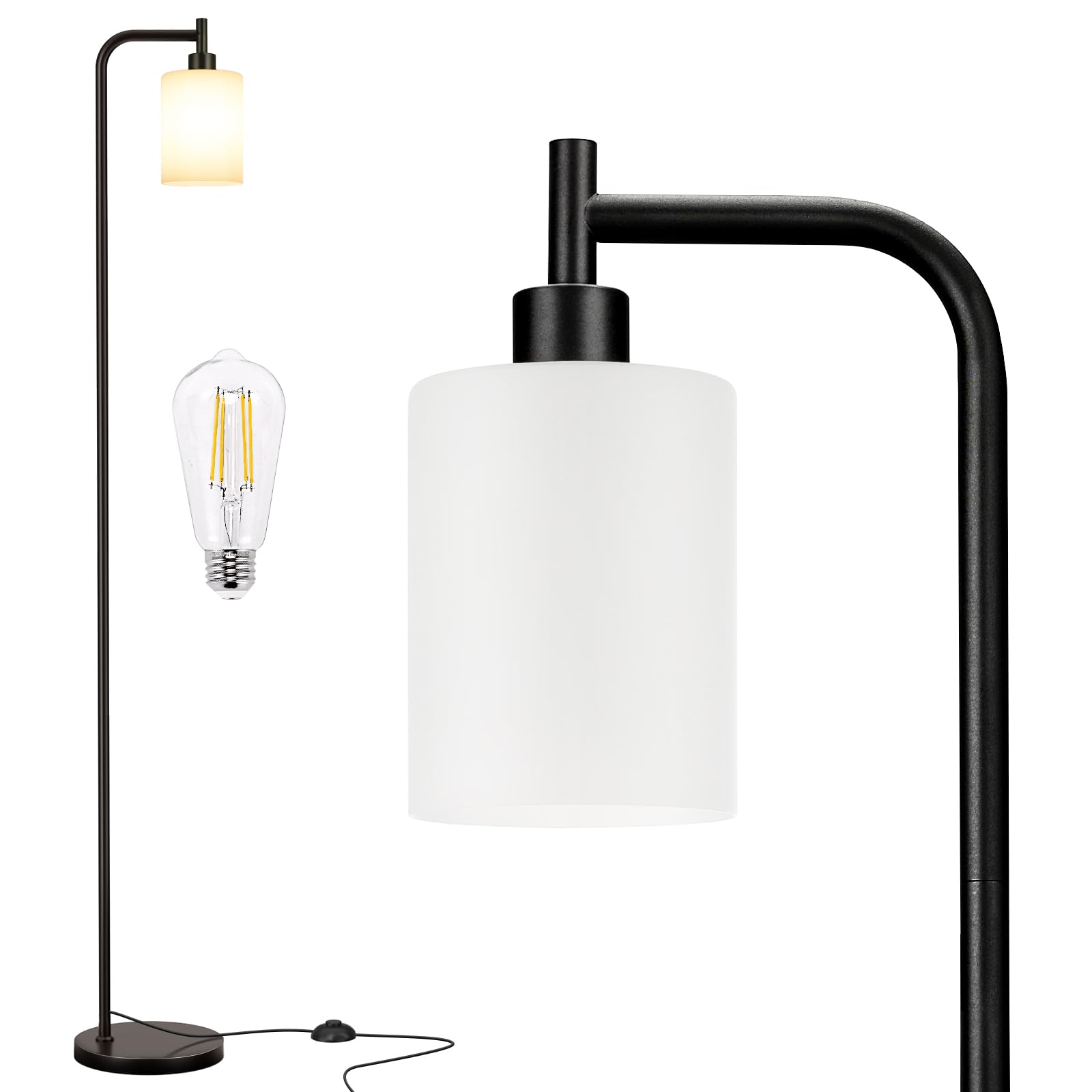 Ziisee Floor Lamps for Living Room - Standing Lamp with Frosted White Glass Shade, Modern Industrial Floor Lamp with LED Bulbs, Black Tall Lamp for Bedroom Office(Light Bulb Included)