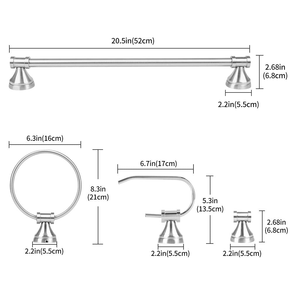Partphoner 3-Light Bathroom Vanity Light Fixture, 5 Piece All-In-One Bath Sets, Bar, Towel Ring, Robe Hook, Toilet Paper Holder,