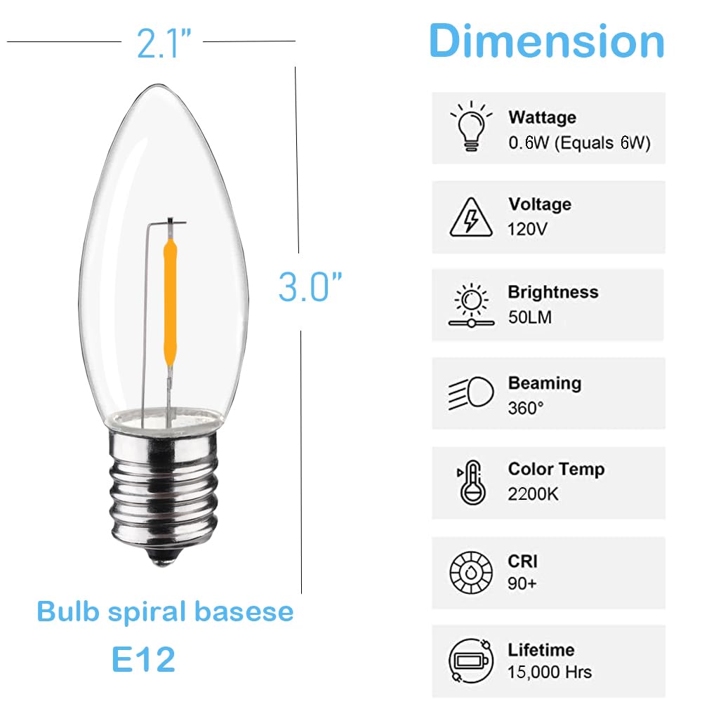 Futime C9 Christmas Replacement Led Light Bulbs,E17 Base Commercial Grade Holiday Bulbs, 4W 5W 6W 7W Incandescent Equivalent, Wa