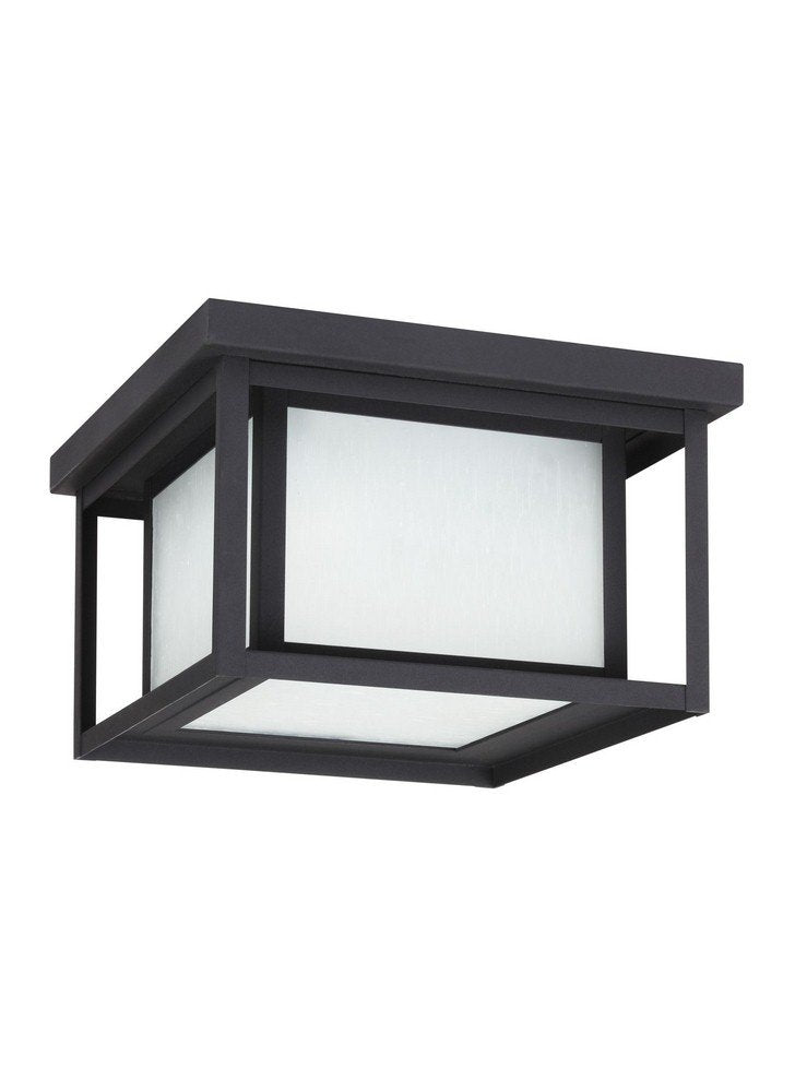 Generation Lighting 79039EN3-12 Hunnington Two Light Outdoor Ceiling Flush Mount Hanging Modern Light Fixture, Black Finish, 2-L