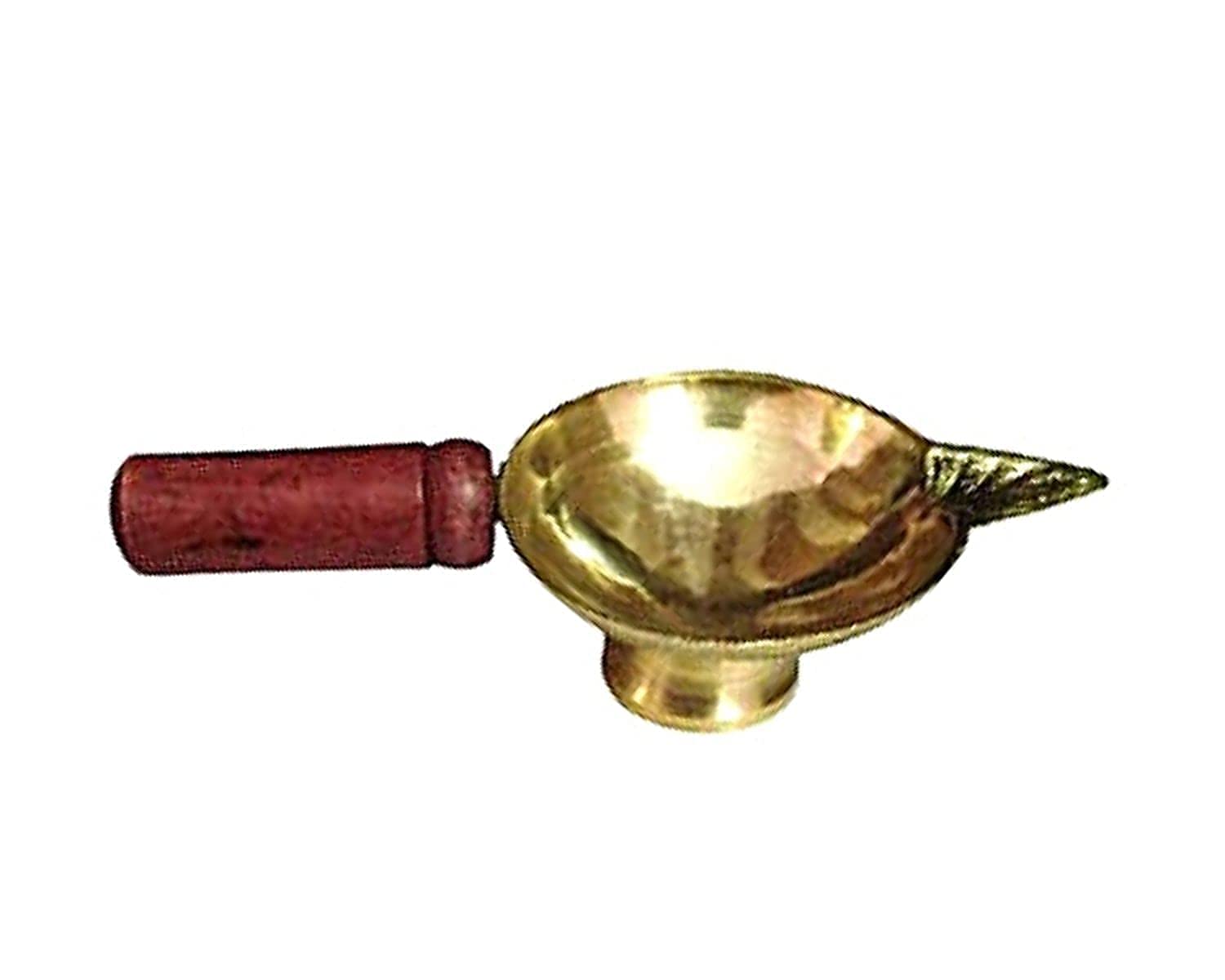 Decor Vibes Brass Aarti Deepak or Diya with Wood Handle Deep/Oil Lamp/Pooja Item, Puja Room Decoration and Diwali Festival (Dia