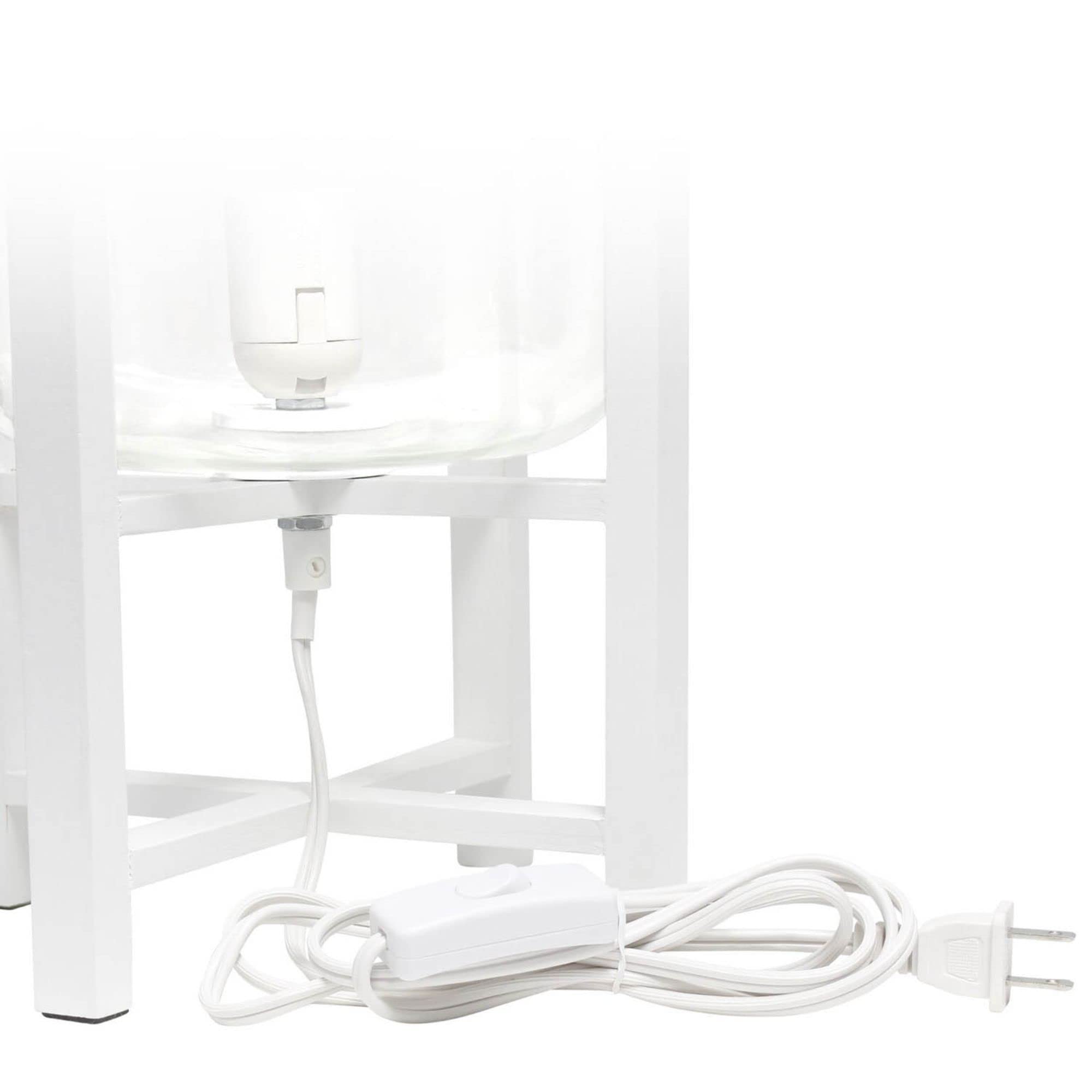 Simple Designs Lt1068-Wht Wood Mounted Glass Cylinder Shade Table Lamp, White/Clear, 9 X 9 X 13.38