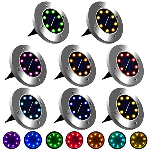 K.E.J. Solar Ground Light Outdoor Solar Disk Lights 8 Pack Garden Pathway Lights Waterproof Solar Walkway Lights For Yard Garden