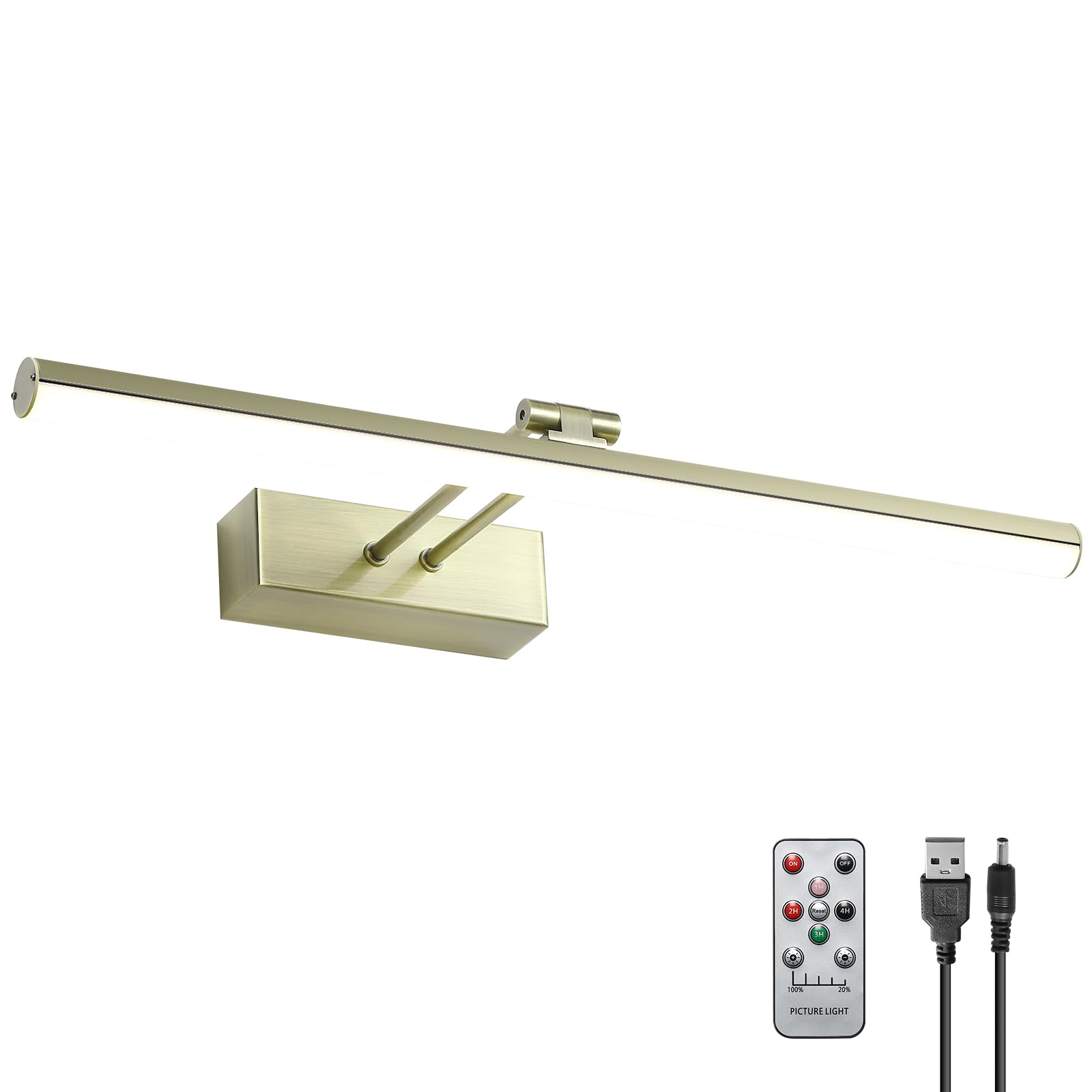 Howmzon 16 Battery Operated Picture Light - Metal Art Light In Antique Brass, Remote Control, Rechargeable, Model Hw202201Ab