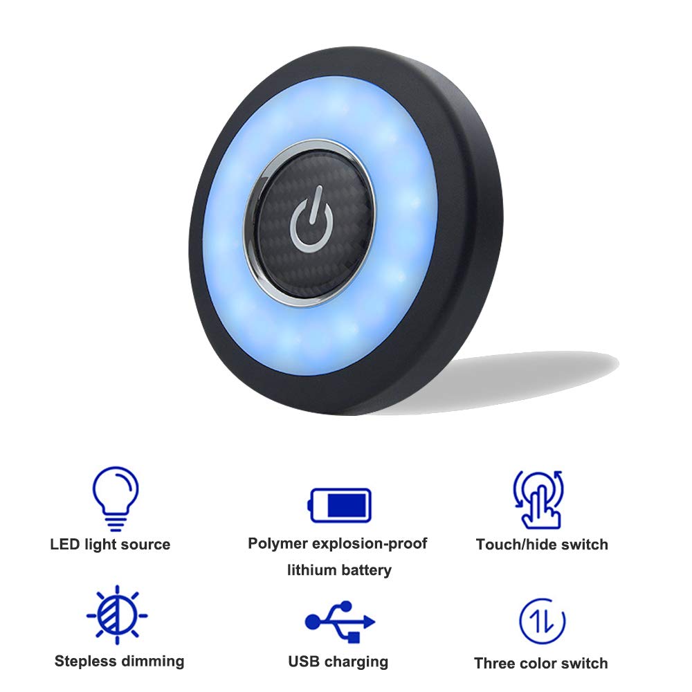 TYMXGHF USB Rechargeable LED Dome Light - Multi-Function 12V Ceiling Light for Car, RV, Camping - Amber Yellow, Ice Blue, Warm White