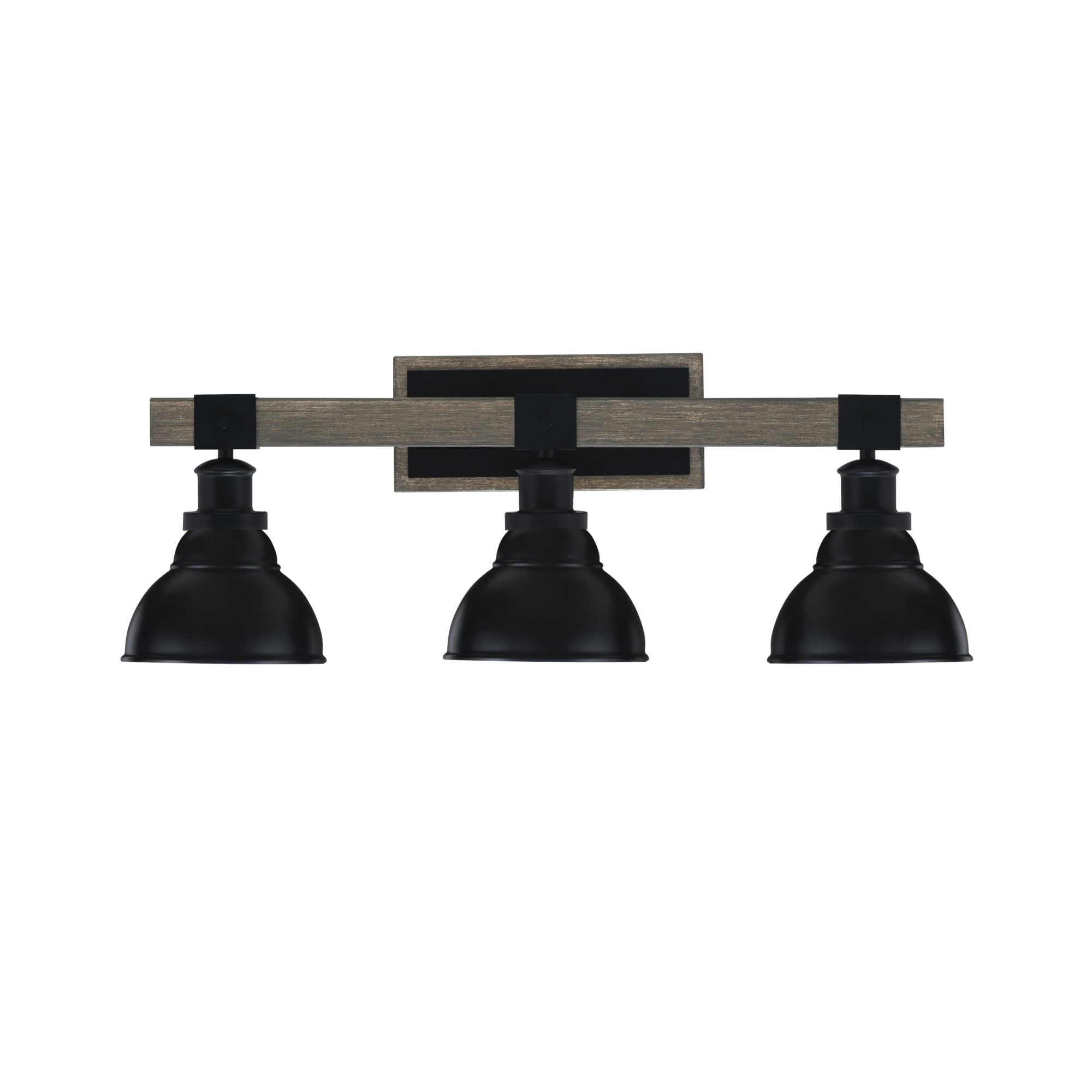 Toltec Lighting Tacoma 3 Light Bath Bar, Matte Black & Distressed Wood-Look Finish, 7in Double Bubble Metal Shades