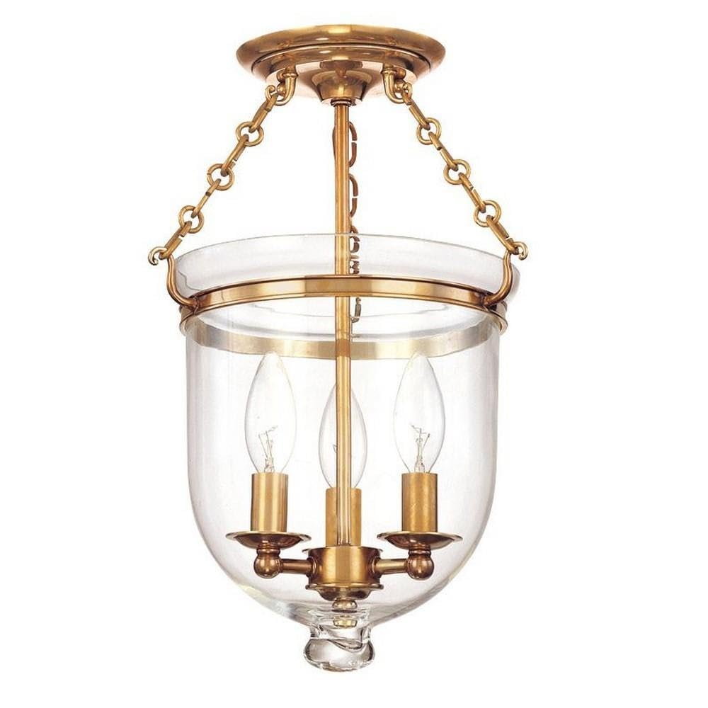 Hudson Valley 251-AGB-C1 Traditional Three Light Semi Flush Mount from Hampton Collection in Brass Finish, 10.25 inches