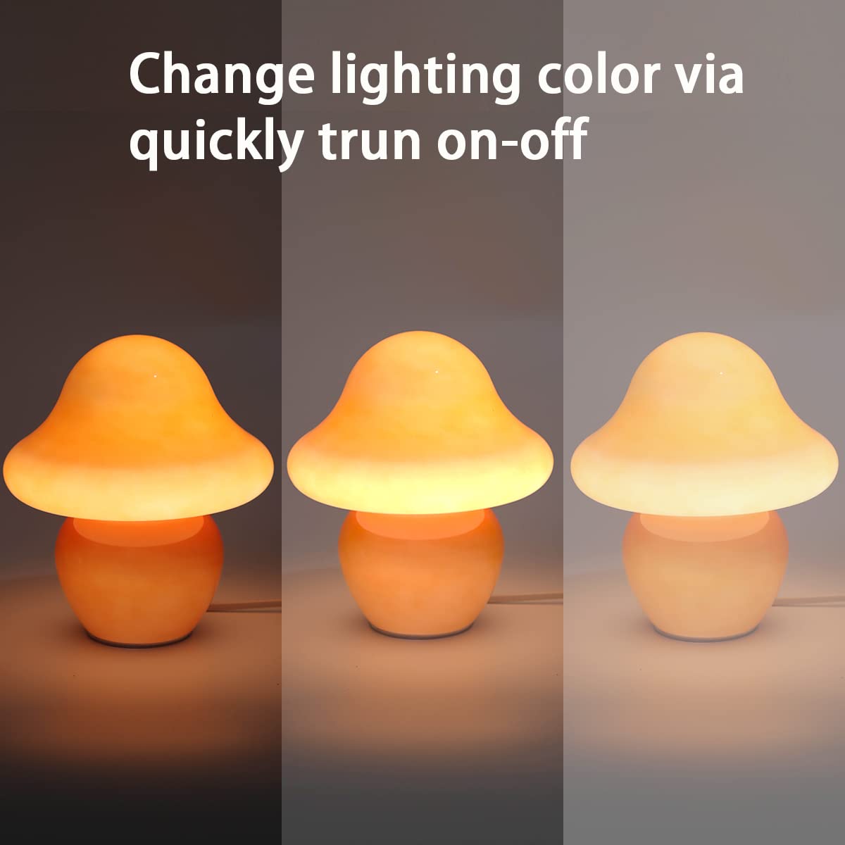 HEQET Mushroom Lamp - Orange Glass Table Lamp for Bedroom & Living Room, Cute Aesthetic Design