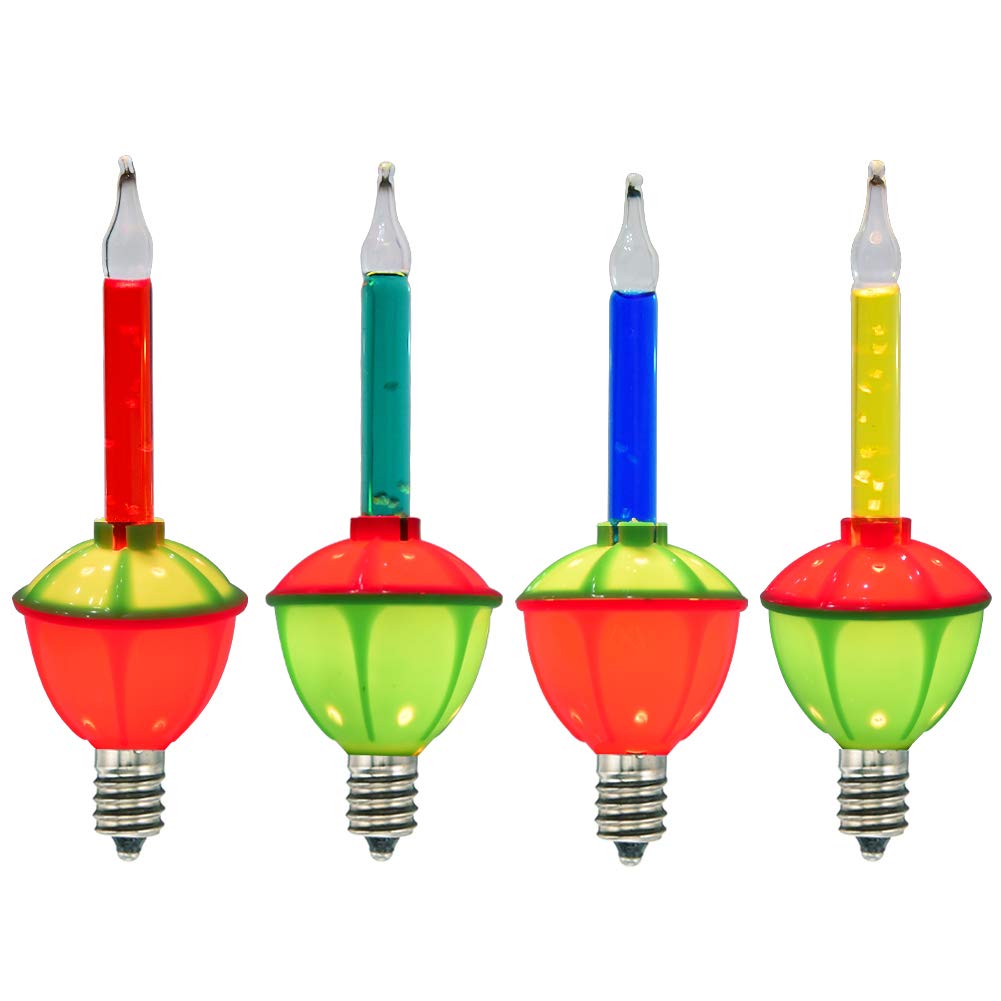 Romasaty Christmas Replacement Bubble Lights  4 Pack Multi-Color Light Bulbs - C7/E12 Candelabra Base Christmas Tree Holiday Decoration Lights