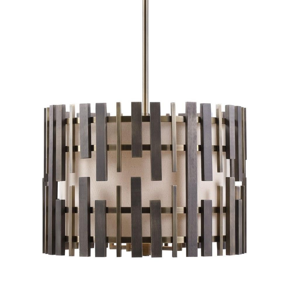 Uttermost Myers Drum Pendant 4 Light Cream Linen Fabric -Traditional Installation