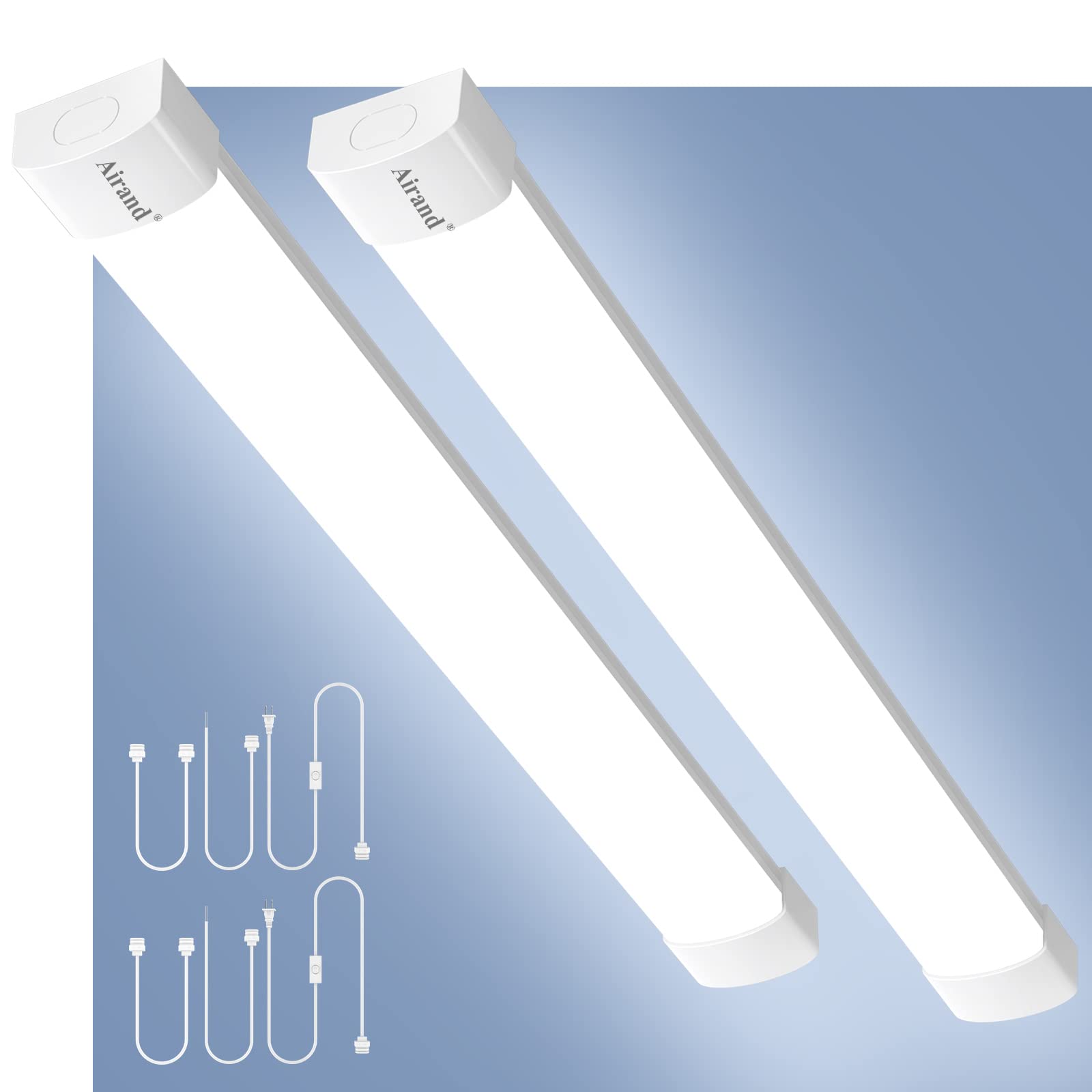 Airand LED Shop Light Fixture, 18W, 2FT, White, Flushmount, 2PCS, Model 1100-1300, Ideal for Garage, Shop, Cabinet, Basement