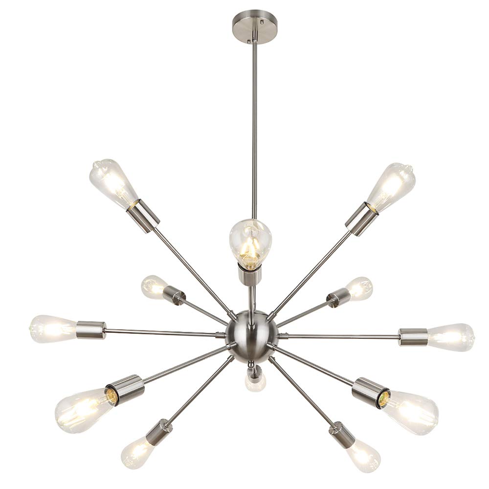 Lynpon 12-Light Brushed Nickel Sputnik Chandelier - Modern Ceiling Light For Dining Room, Kitchen