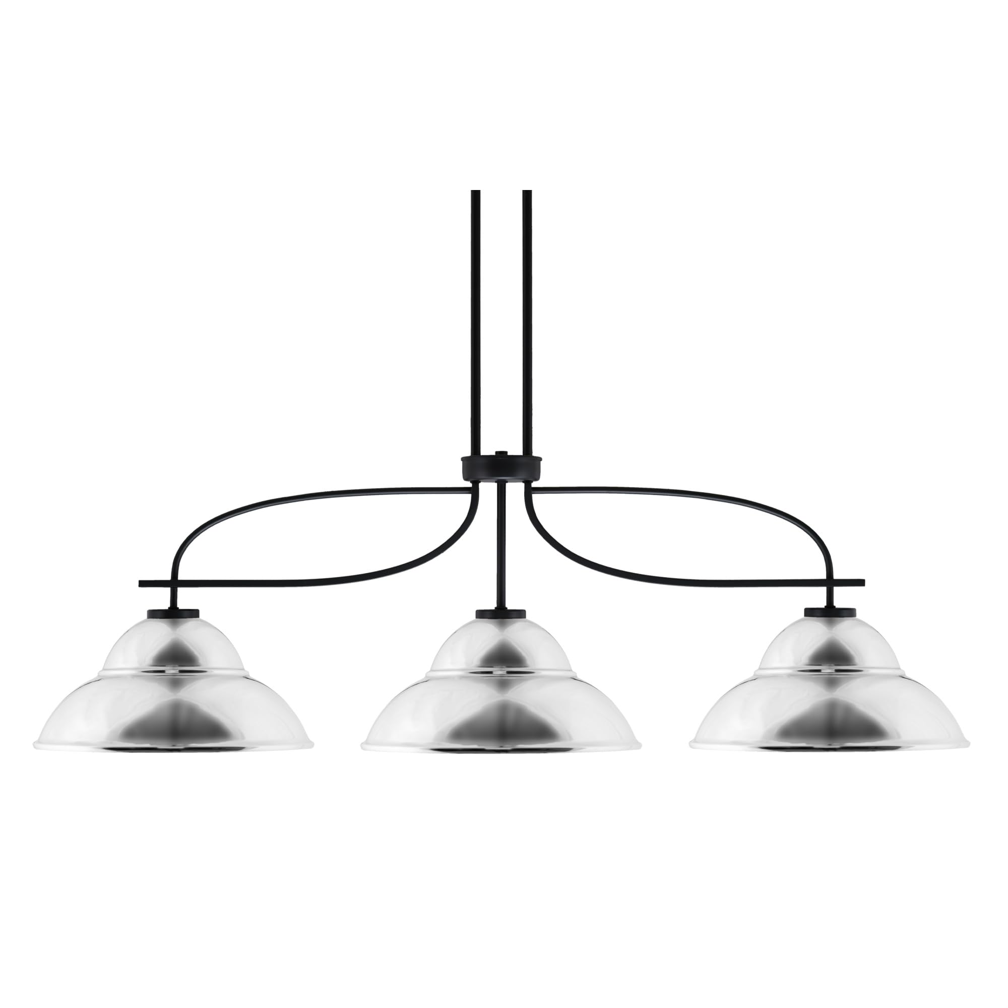 Cavella 3 Light Island Light Shown in Matte Black Finish with 13&quot; Chrome Double Bubble Metal Shades