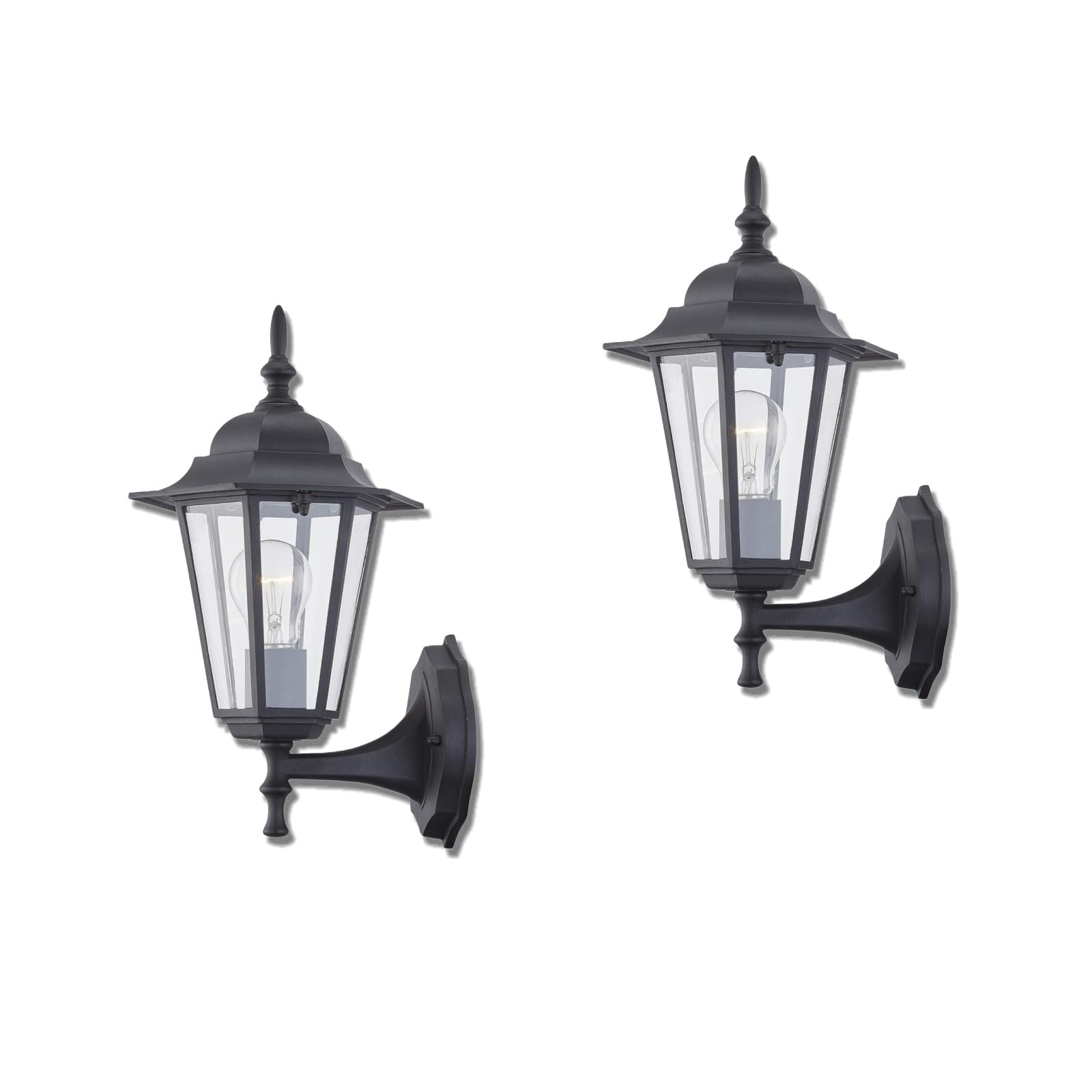 WISBEAM Outdoor Wall Light Sconce, Black, 2 Pack, Metal & Glass, E26 Base 60W Max, Wet Location Rated, Model WL003-BK