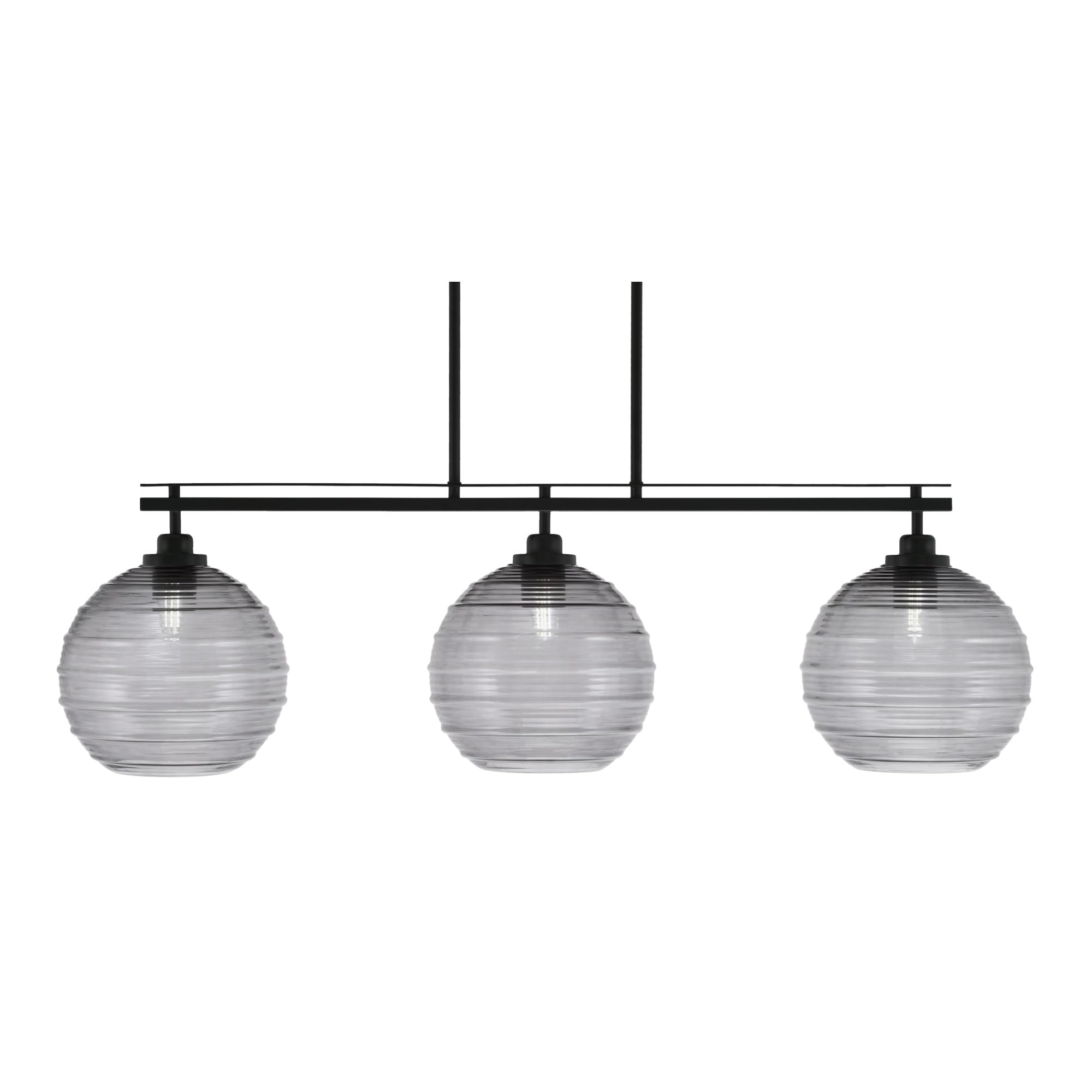 Toltec Lighting Odyssey 3 Light Island Light, Matte Black, 10in Smoke Ribbed Glass