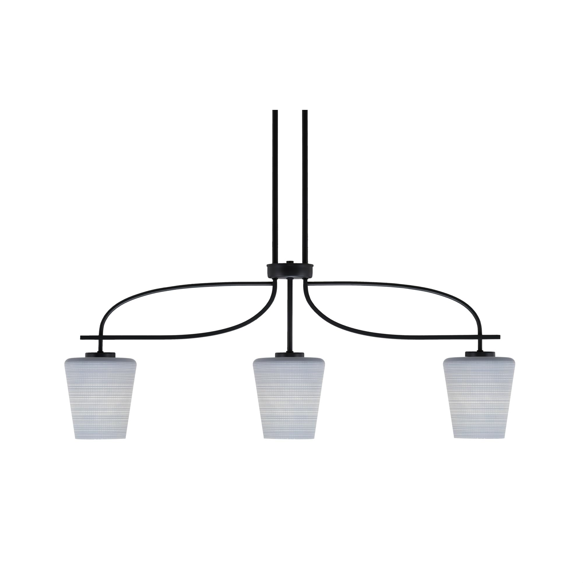Cavella 3 Light Island Light Shown in Matte Black Finish with 6&quot; Gray Matrix Glass