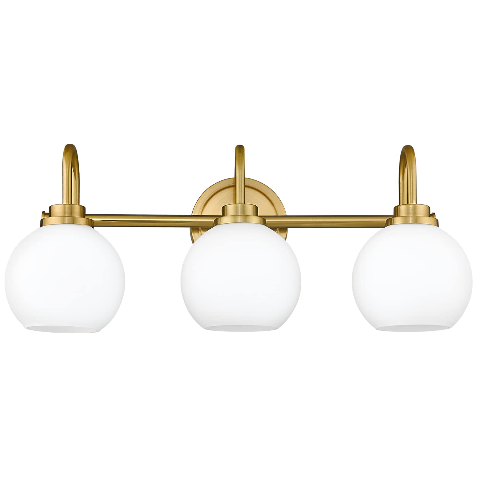 Akezon Gold Bathroom Light Fixtures, 3 Light Gold Modern Bathroom Light Fixtures Over Mirror With White Milk White Globe Glass Shade For Bathroom