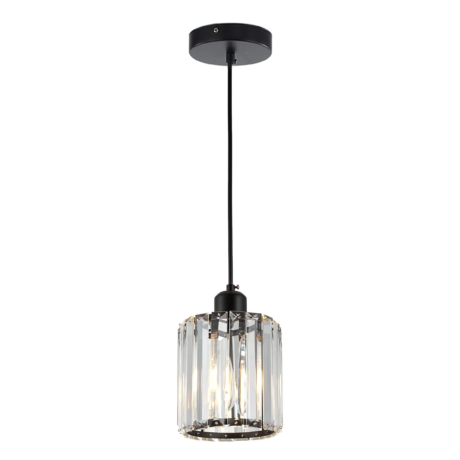 SHENGQINGTOP Modern Mini Crystal Pendant Light for Kitchen Island Counter Bar Dining Room Bedroom, Cylinder Crystal Pendant Ligh