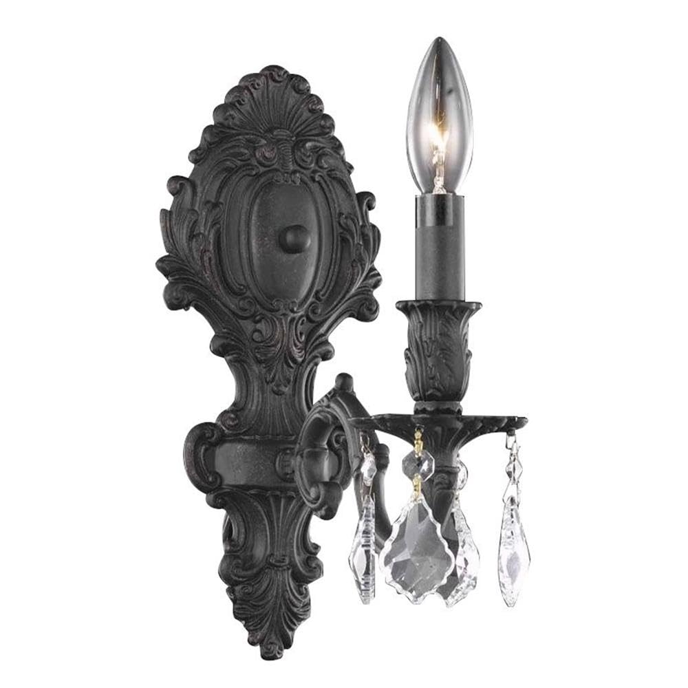 Elegant Lighting Monarch Collection 1-Light Wall Sconce with Royal Cut Crystals, Dark Bronze Finish