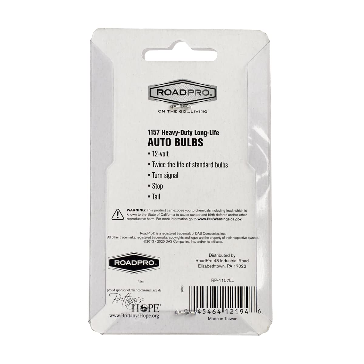 RoadPro RP-1157LL Clear Heavy Duty Long-Life Replacement Bulbs for 3157 automotive turn signal, stop and tail lights bulbs - Pac