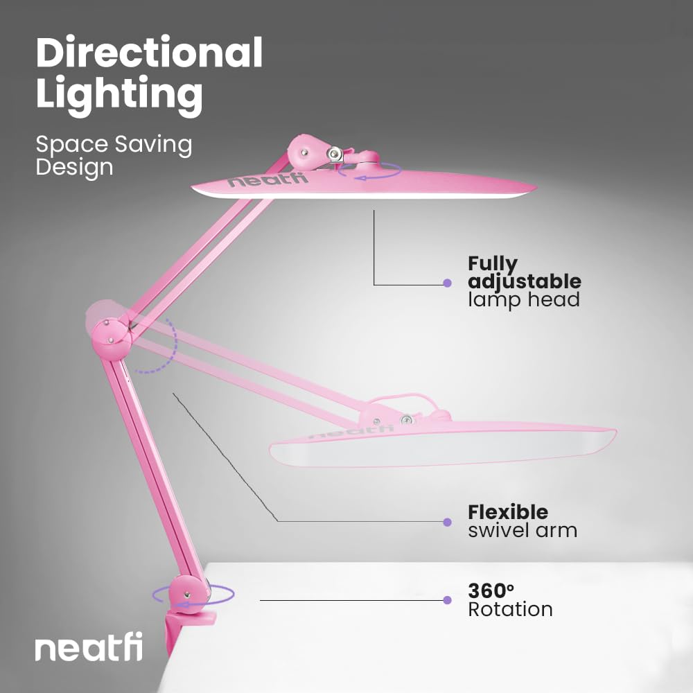 Neatfi XL LED Task Lamp, 2200 Lumens, 24W, 20in Wide, Dimmable, Pink, Model 9501LED