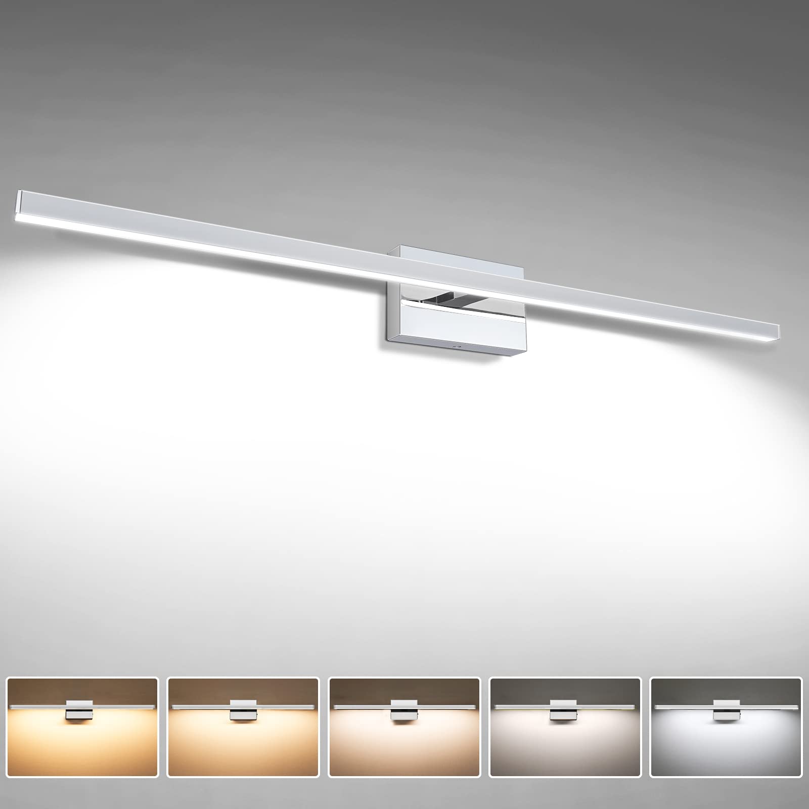 VOLISUN Bathroom Vanity Light Fixture, 39.4 inch, 24W Dimmable, Chrome, Model 21071ZM, ETL Certified, Acrylic/Aluminum/Metal