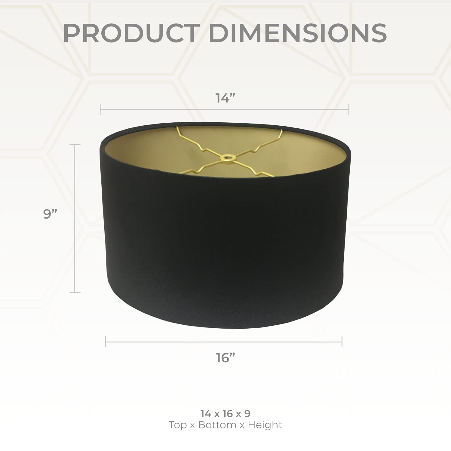 Royal Designs, Inc. Shallow Oval Hardback Lamp Shade, Hb-611-16Blk/Gl, Black/Gold, (14 X 8.5) X (16 X 10.5) X 9